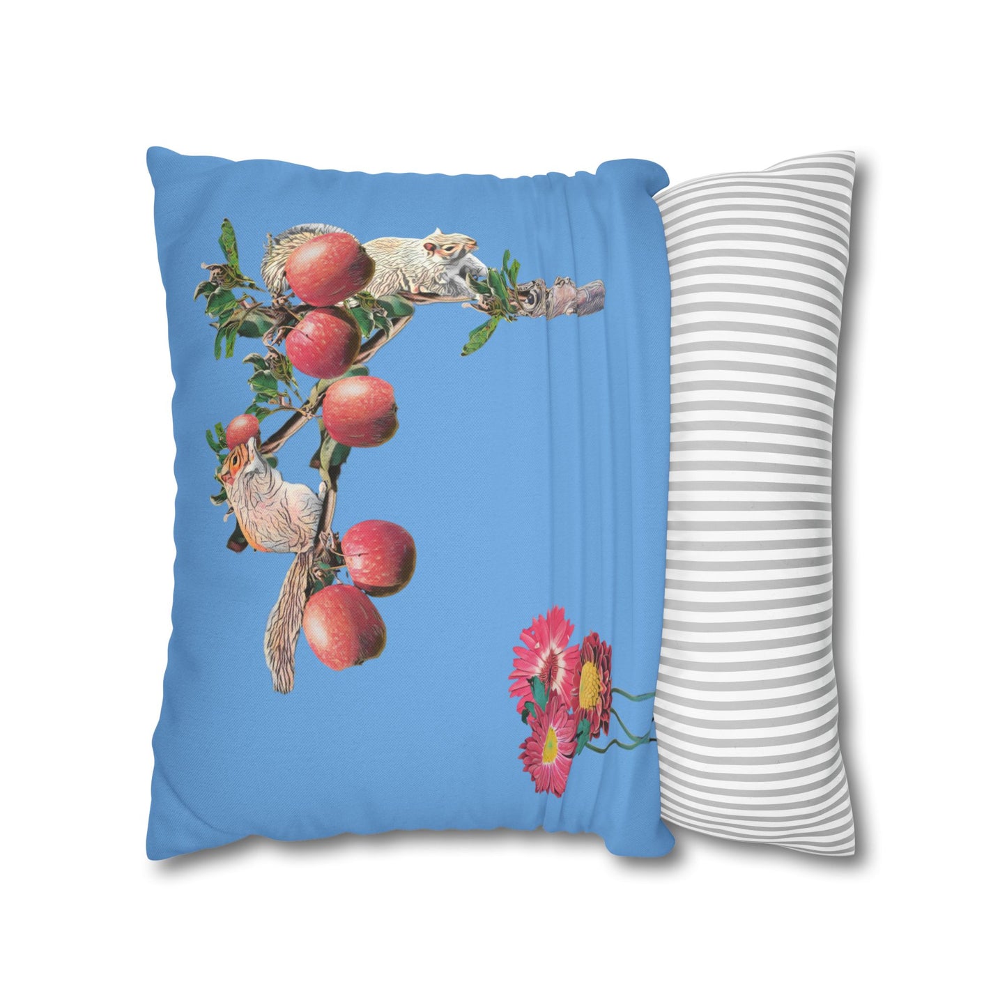 light-blue-pillowcase-squirrels-and-apple-tree-floral-design - front view