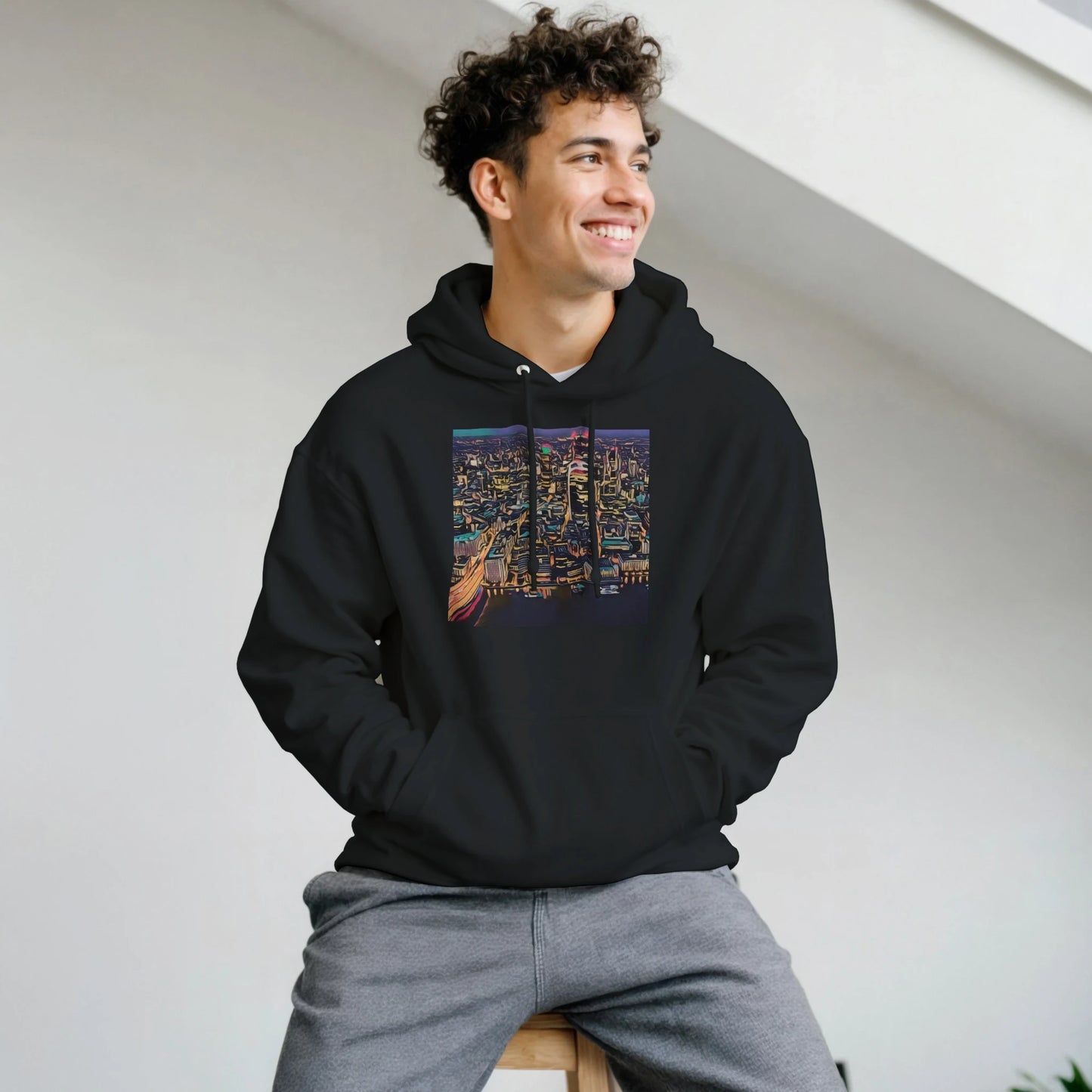urbanstyle-london-skyline-night-hoodie-comfortable-heavy-blend-design - front view