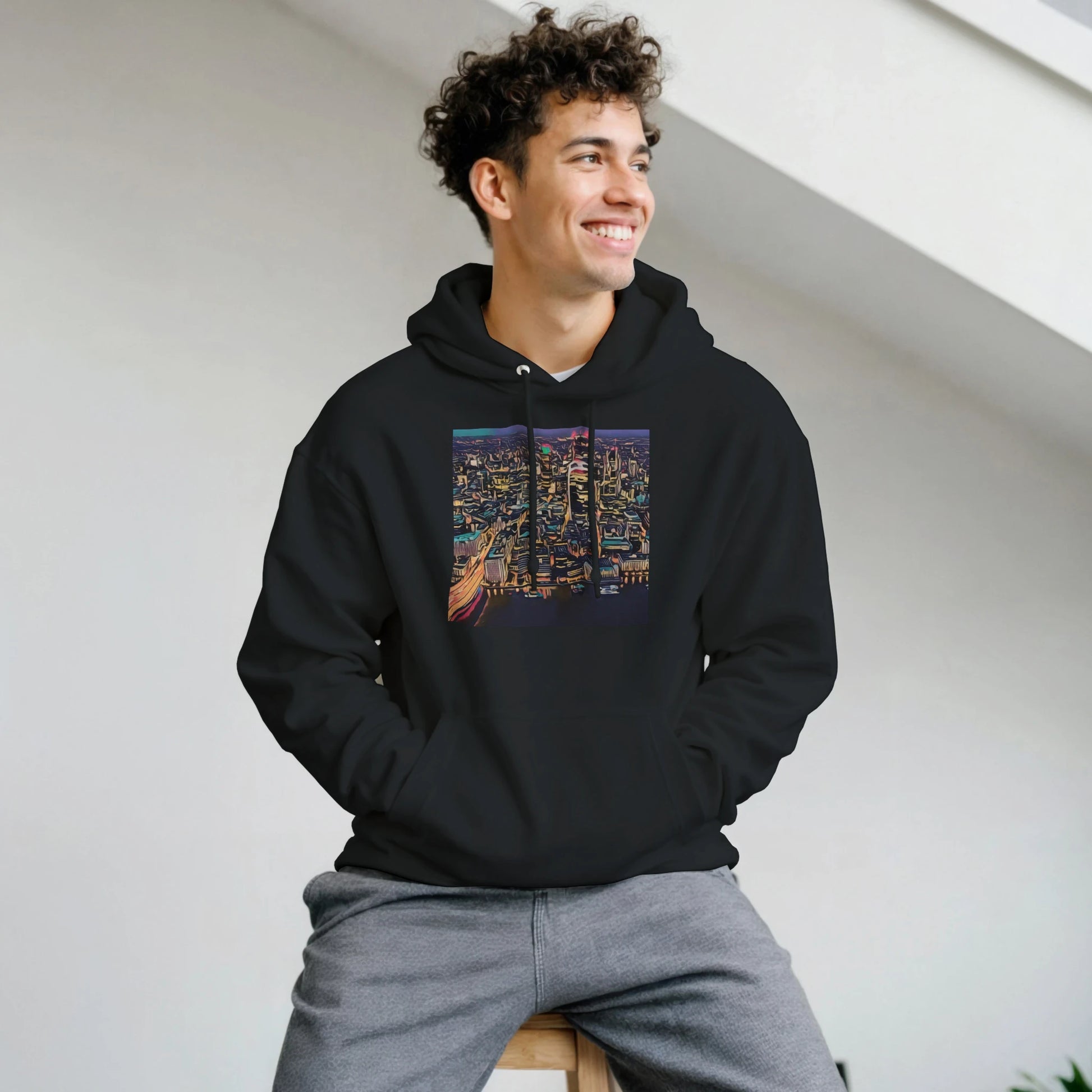 urbanstyle-london-skyline-night-hoodie-comfortable-heavy-blend-design - front view