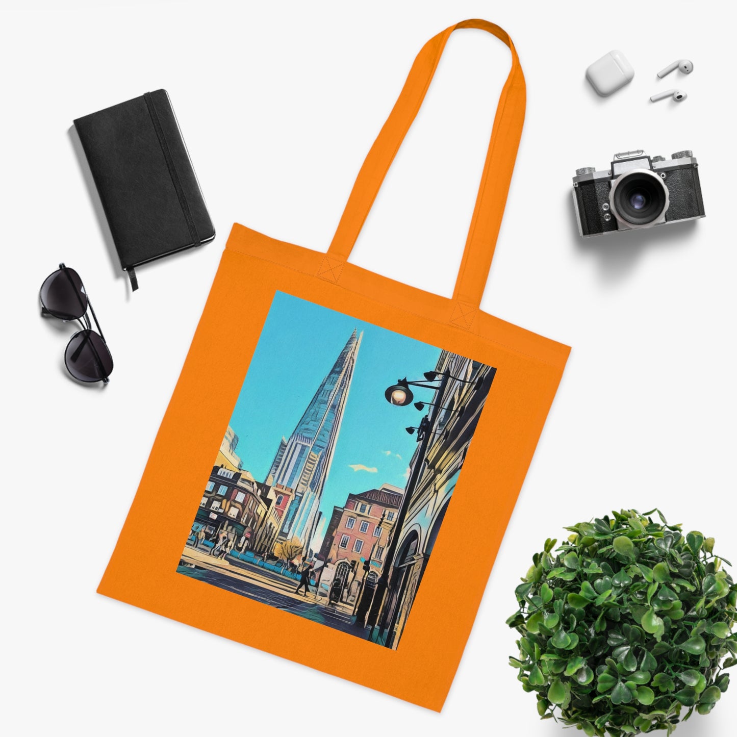cotton-tote-bag-with-london-shard-at-night-shopper-bag-travel-tote-reusable-grocery-bag-cityscape-tote-eco-friendly - front view