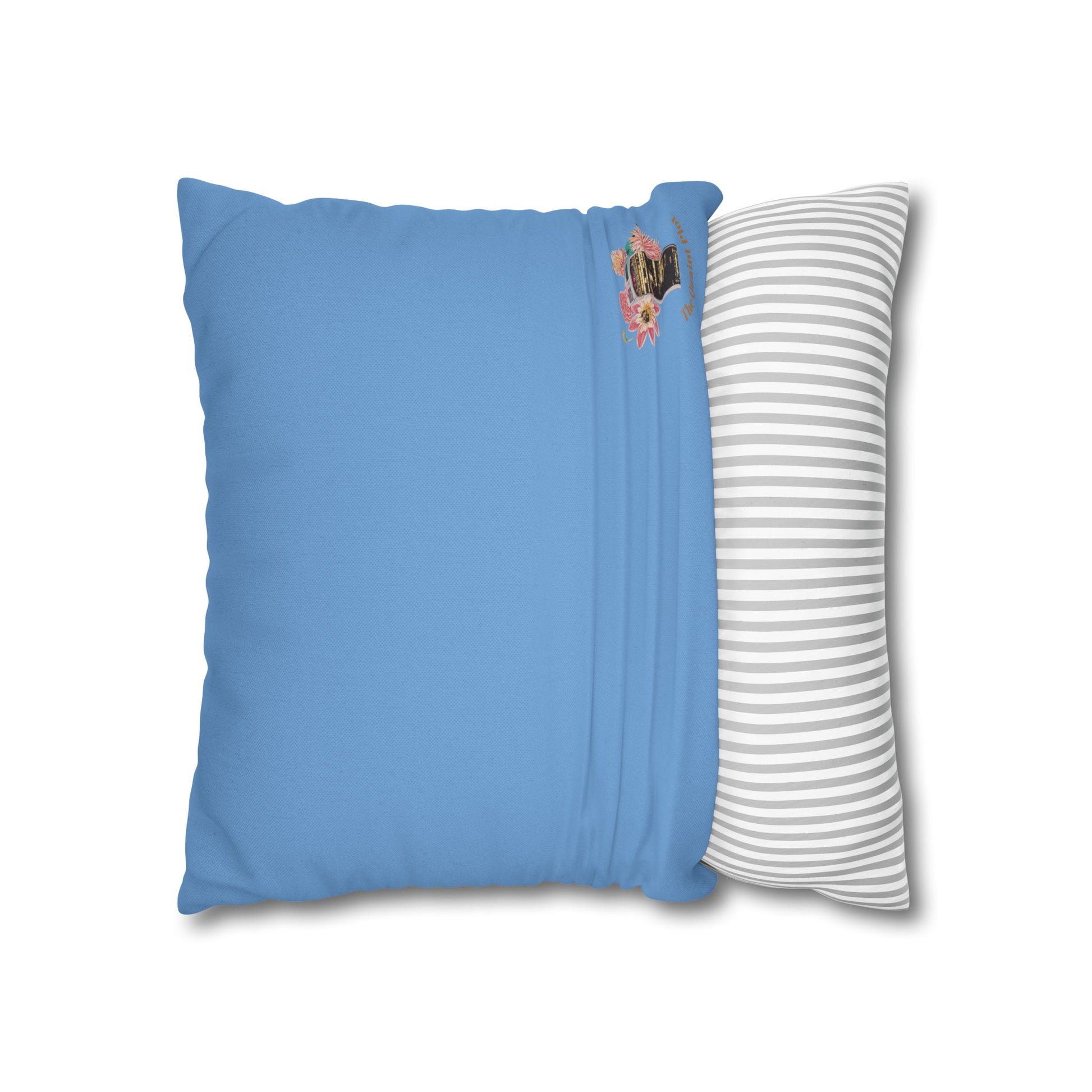 light-blue-pillowcase-robin-and-pears-tree-and-sunflower-design - front view