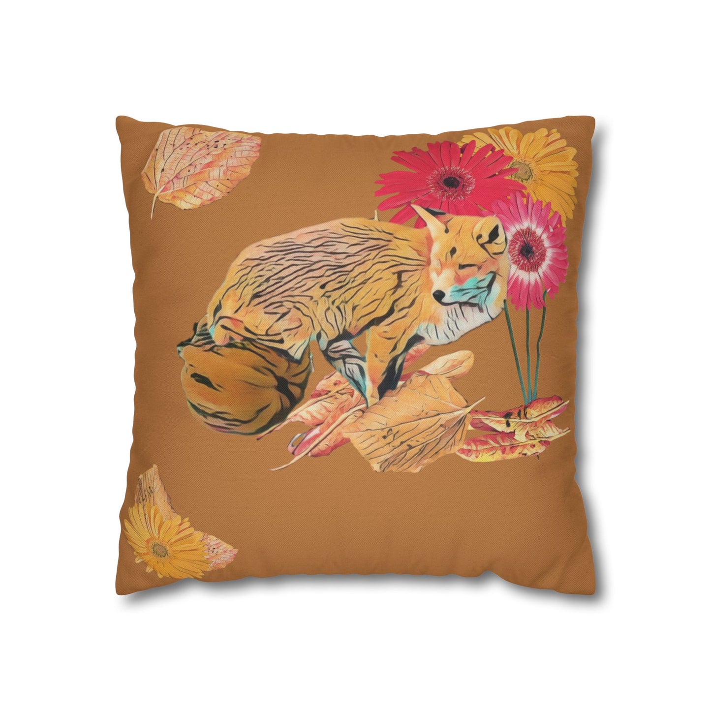 no-leaves-pillowcase-cozy-fox-pumpkins-and-chrysanthemum-autumn-leaves-design - front view