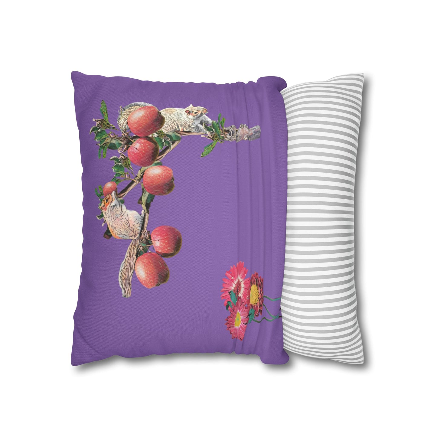 lavander-pillowcase-squirrels-and-apple-tree-floral-design - front view