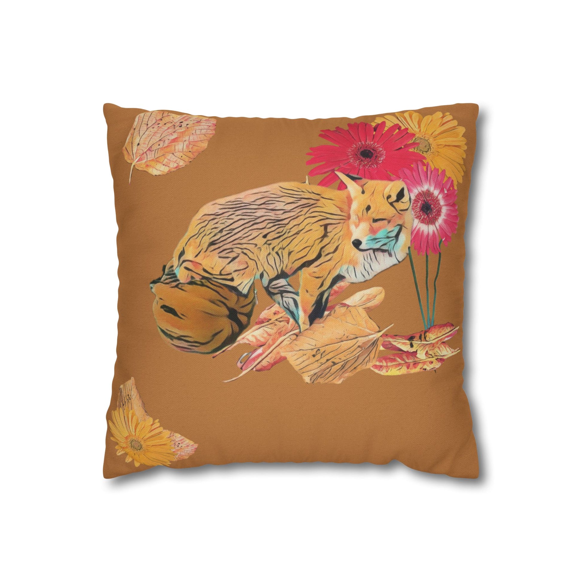 no-leaves-pillowcase-cozy-fox-pumpkins-and-chrysanthemum-autumn-leaves-design - front view