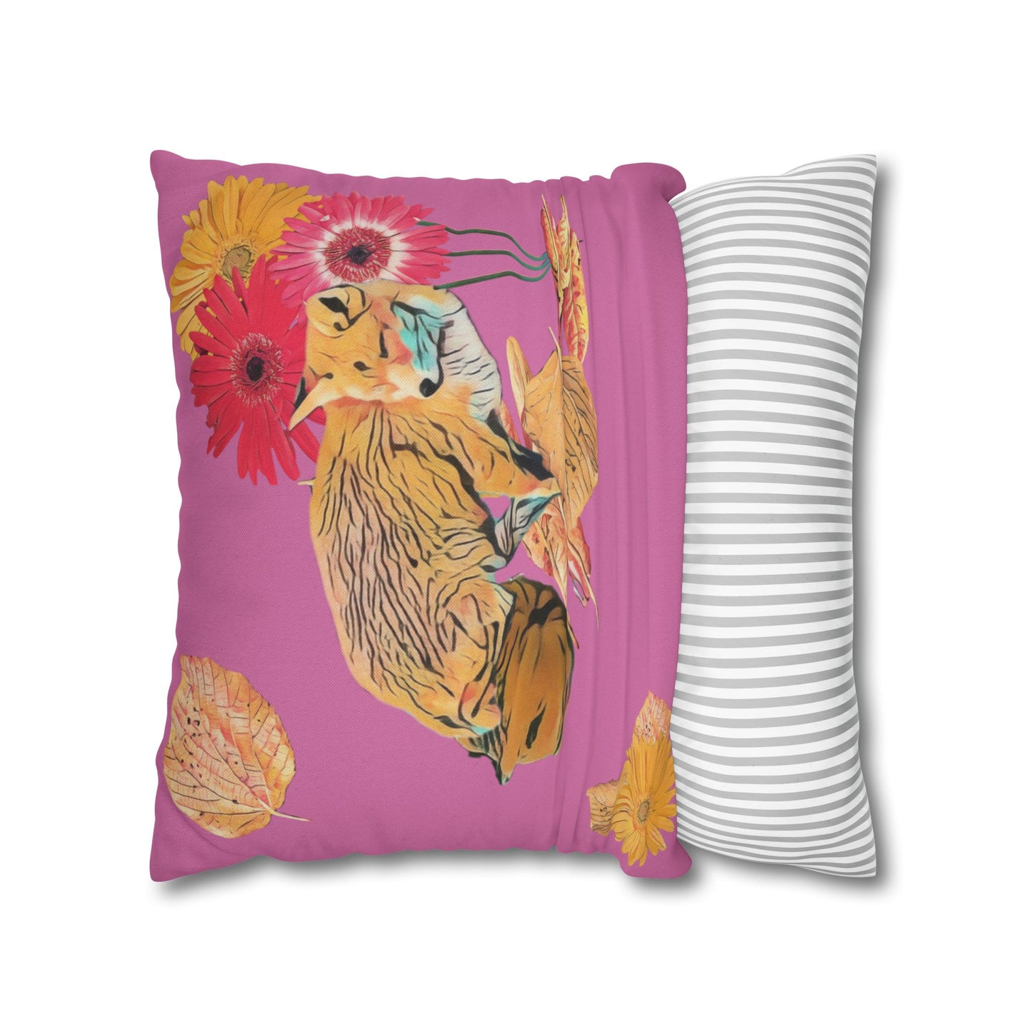 light-pink-pillowcase-cozy-fox-pumpkins-and-chrysanthemum-autumn-leaves-design - front view