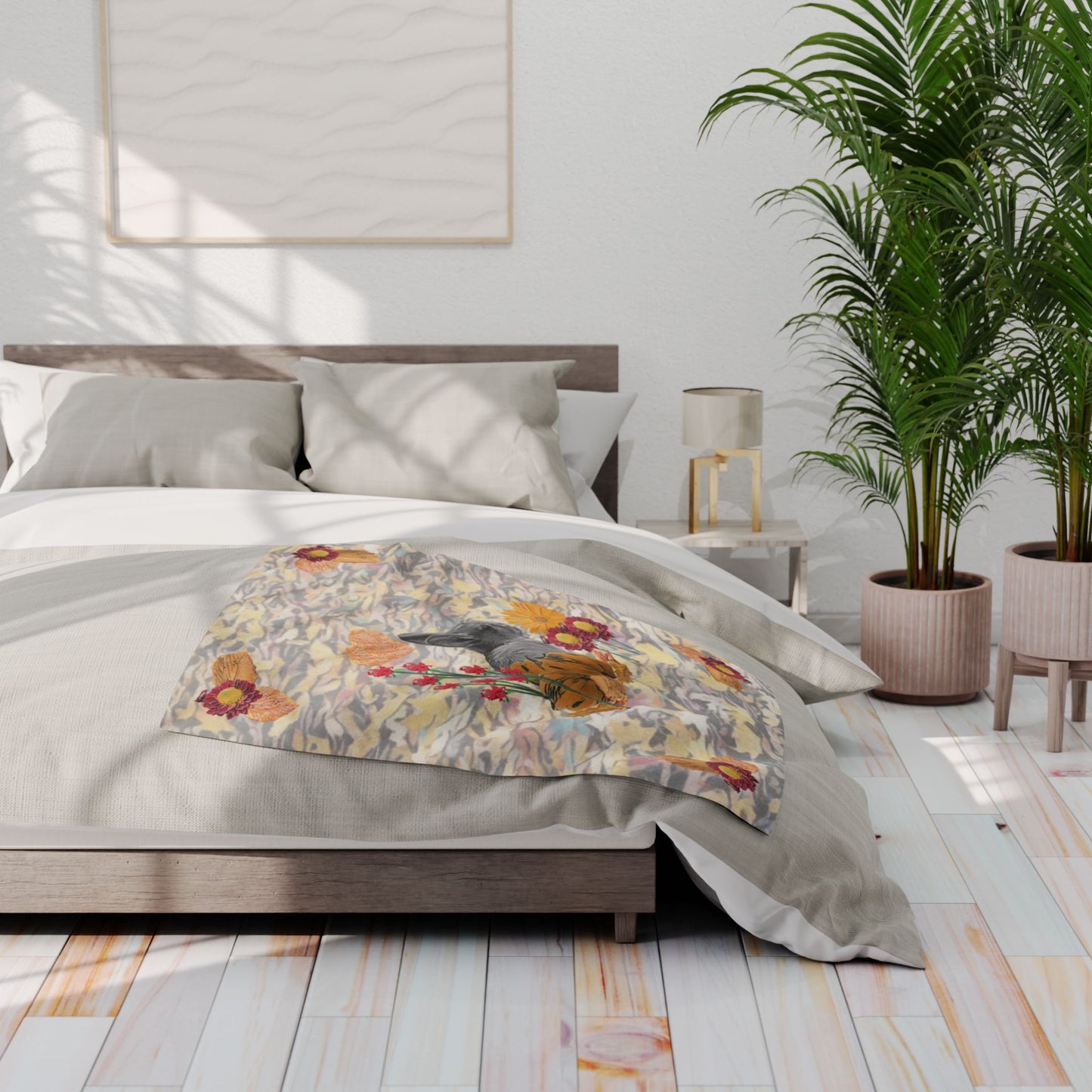 fleece-blanket-fox-pear-pumpkin-rabbit-tomatoes-falling-leaves-design - front view