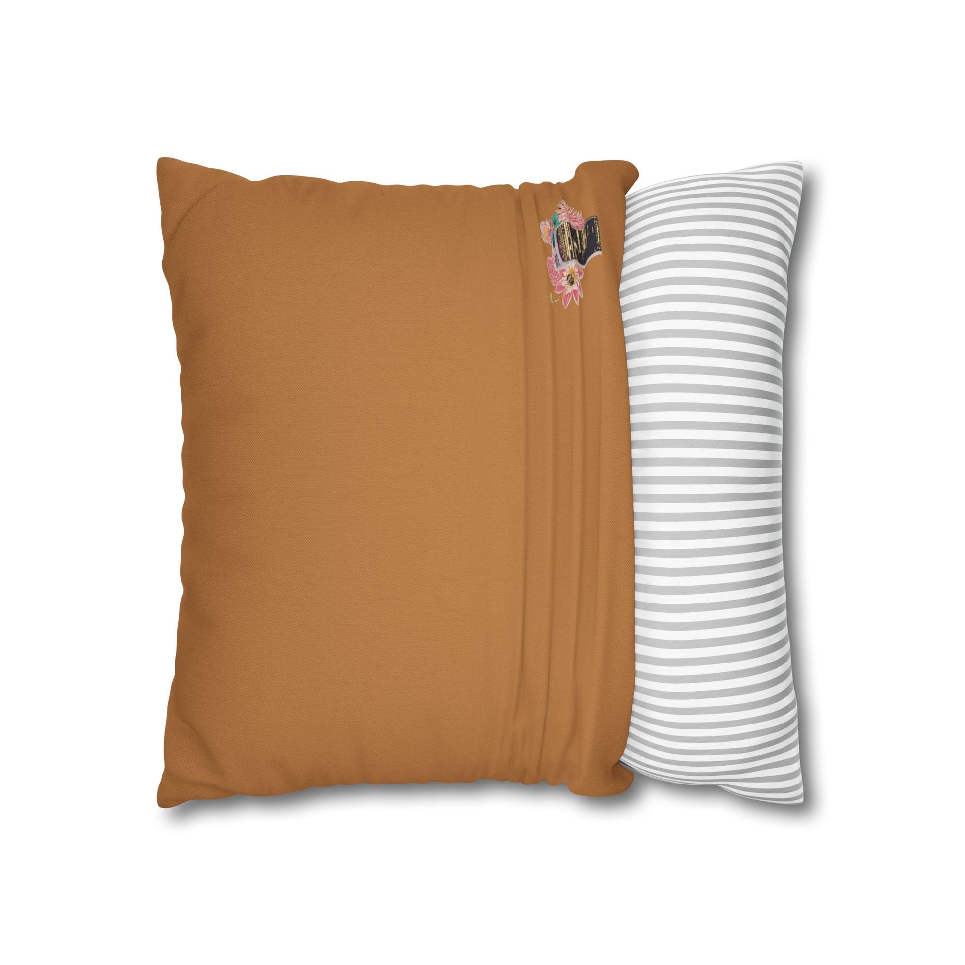 light-brown-pillowcase-cozy-fox-pumpkins-and-chrysanthemum-autumn-leaves-design - front view