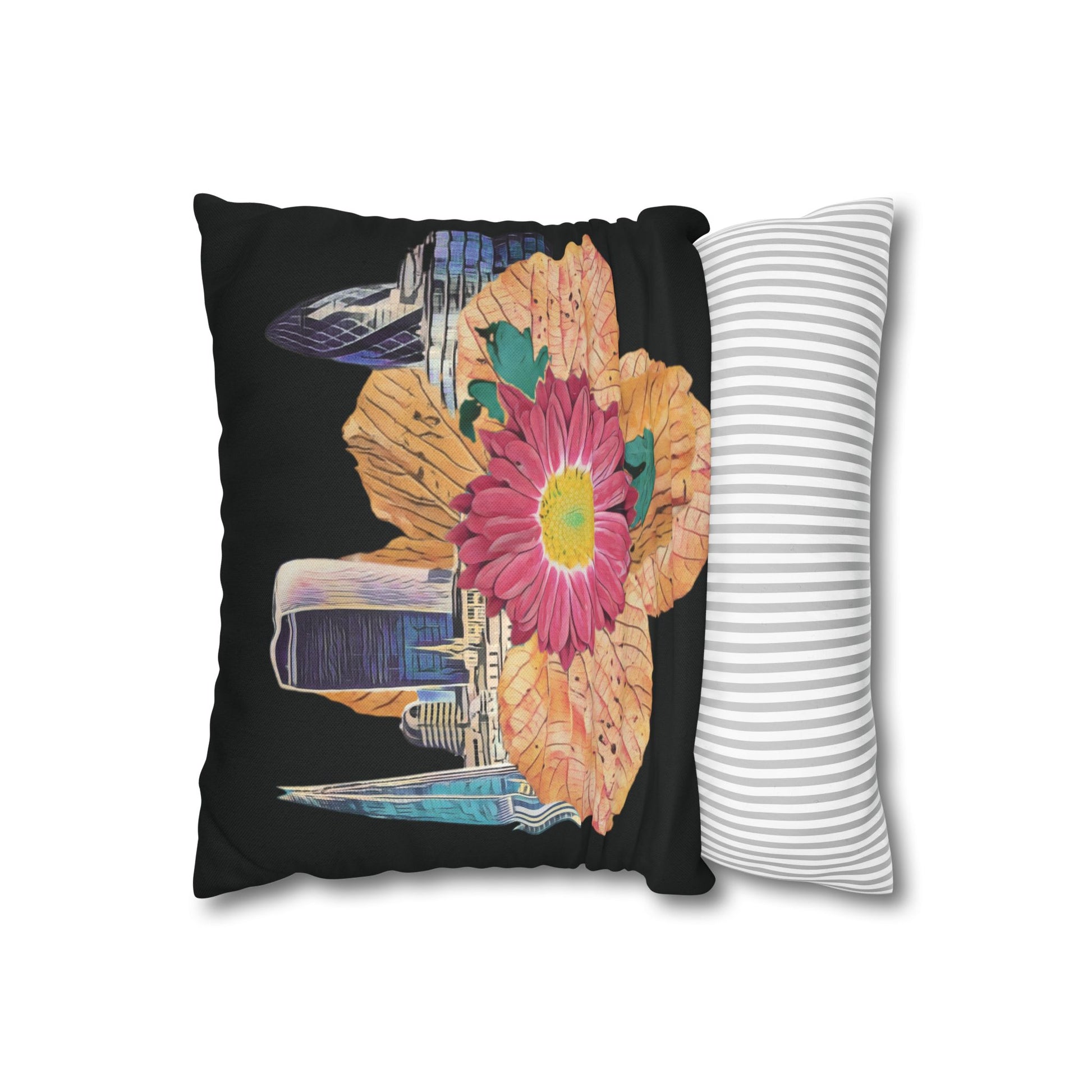 black-pillowcase-london-landmarks-autumn-floral-foliage - front view