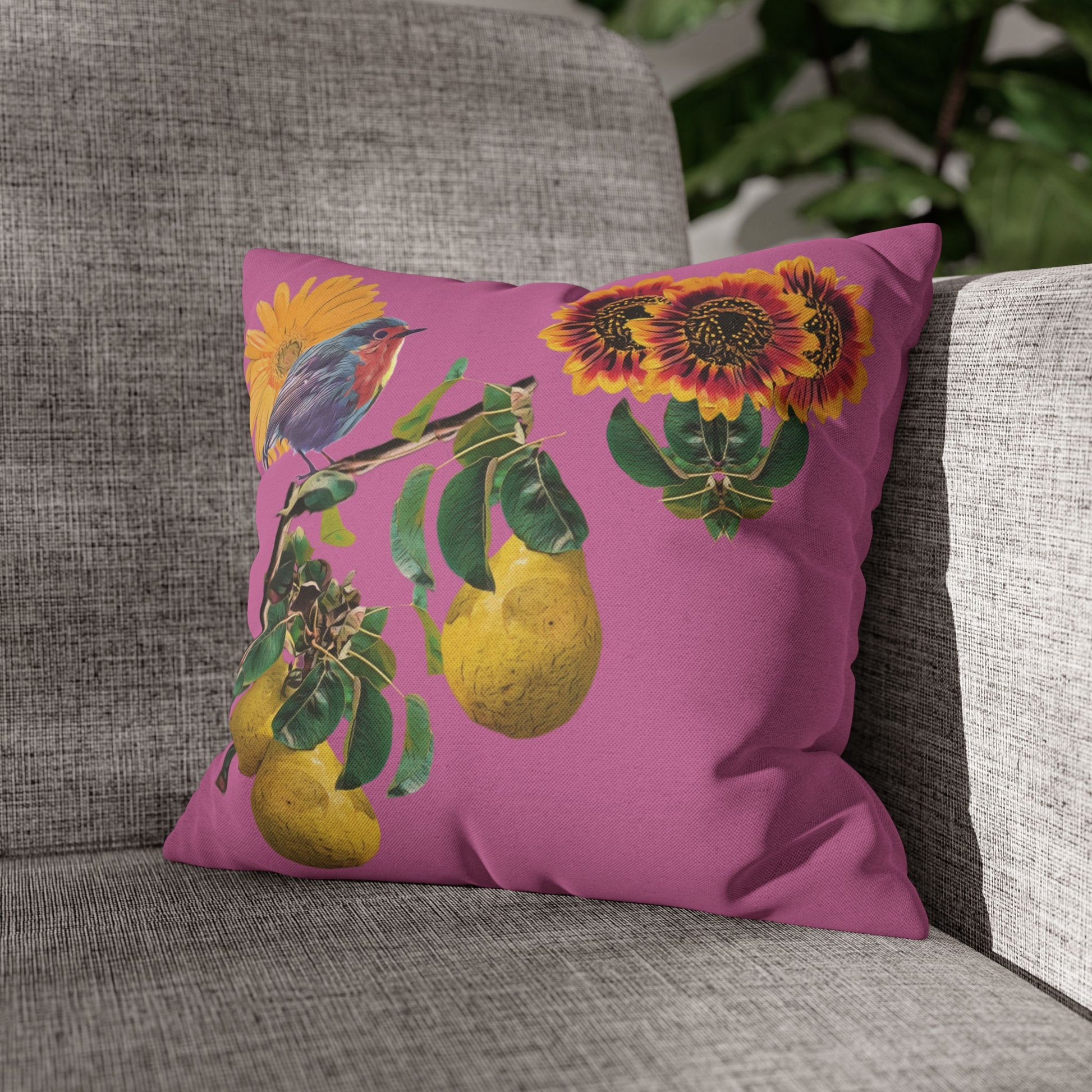 light-pink-pillowcase-robin-and-pears-tree-and-sunflower-design - front view