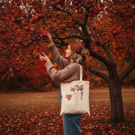 eco-friendly-tote-bag-with-squirrel-and-apples-design-10l-cotton-carrier - front view