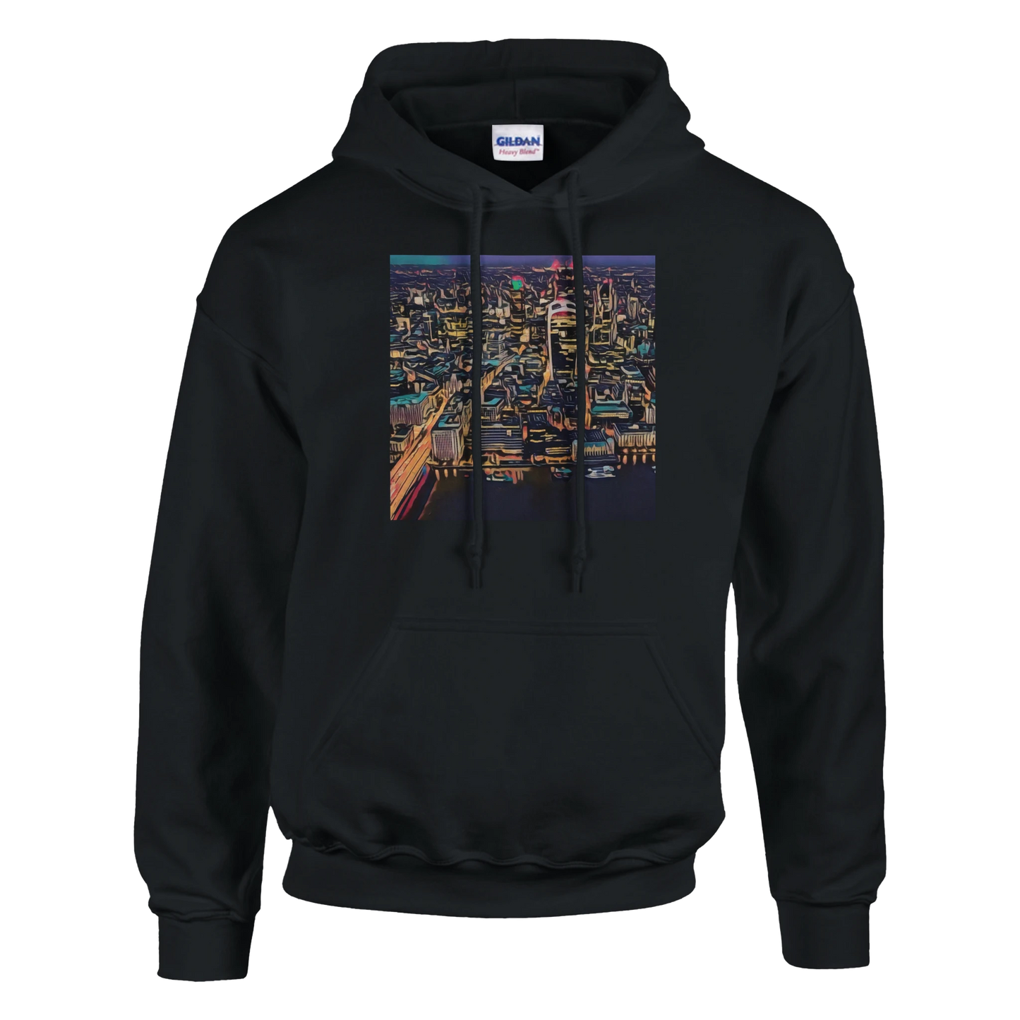 urbanstyle-london-skyline-night-hoodie-comfortable-heavy-blend-design - front view
