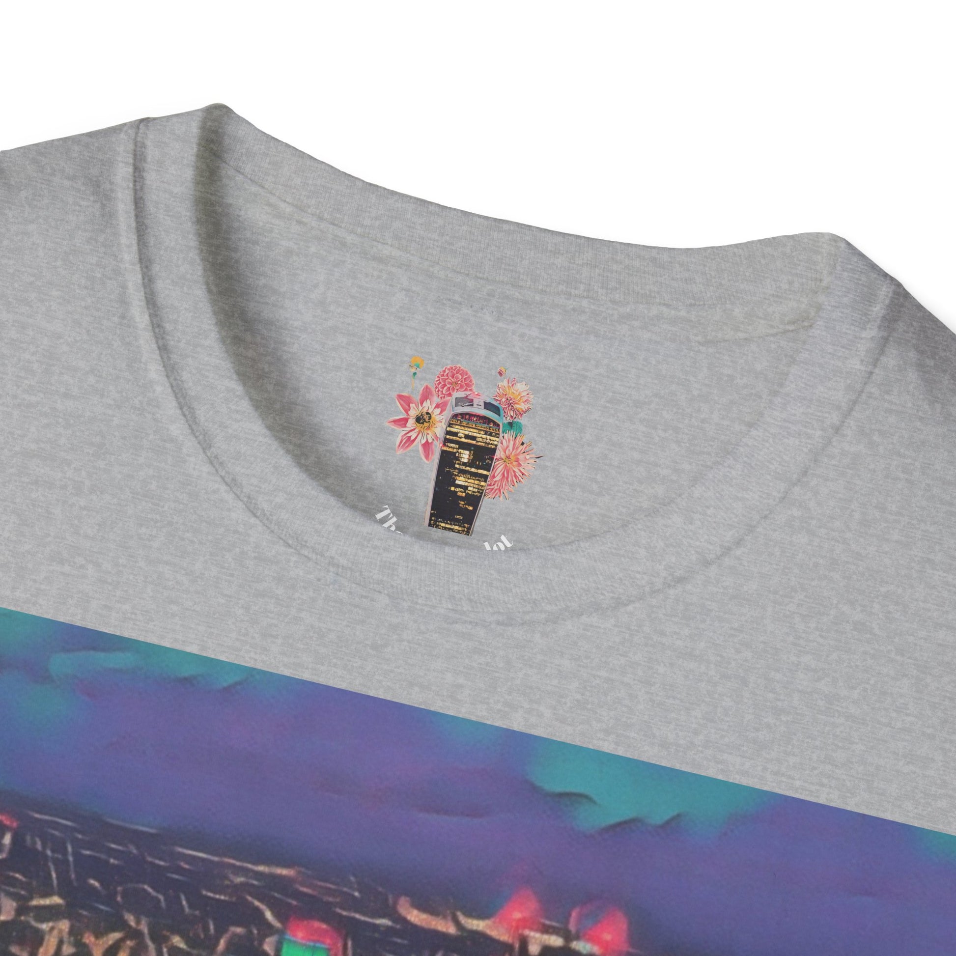 cityscape-art-unisex-softstyle-t-shirt-urban-photography-tee-streetwear-nightlife-fashion-gift-for-travelers-summer-outfit - front view