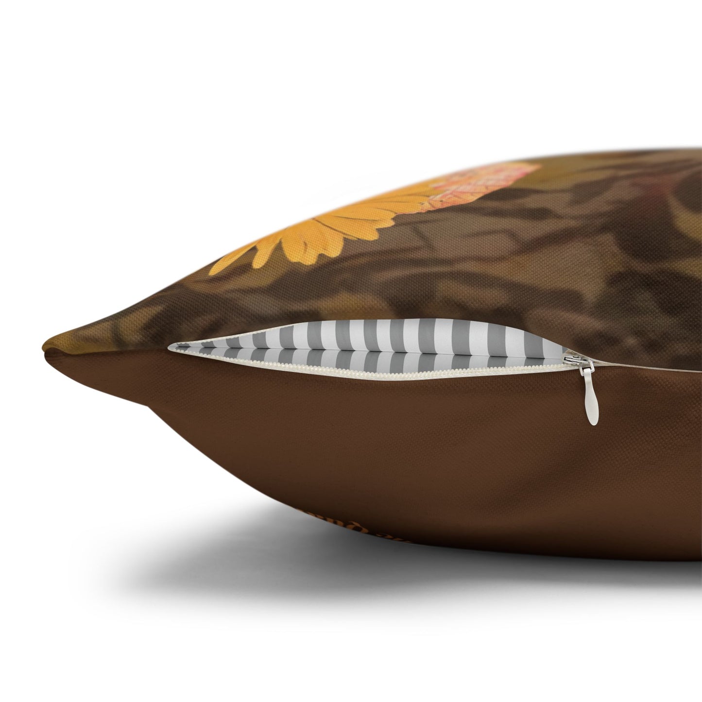 brown-pillowcase-cozy-fox-pumpkins-and-chrysanthemum-autumn-leaves-design - front view