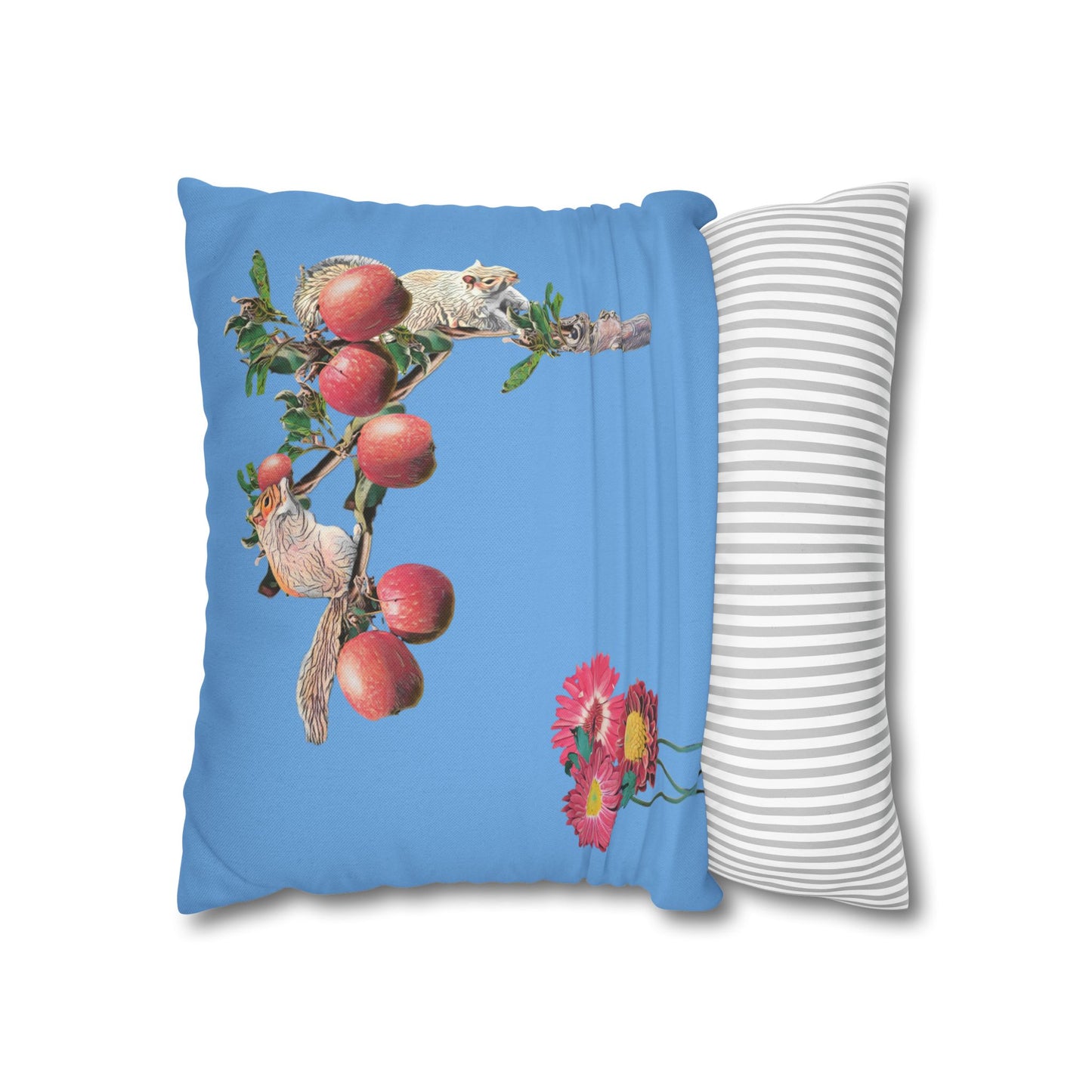 light-blue-pillowcase-squirrels-and-apple-tree-floral-design - front view