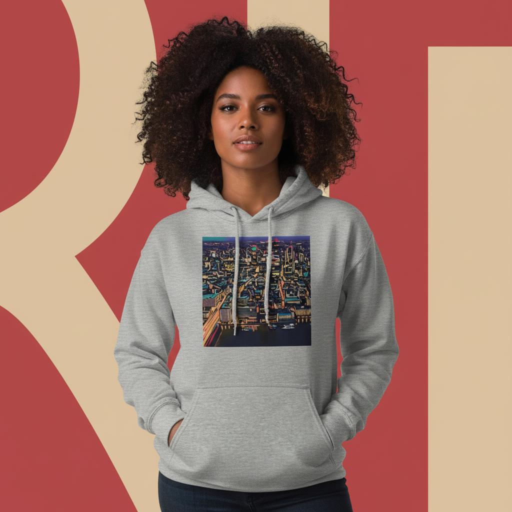 urbanstyle-london-skyline-night-hoodie-comfortable-heavy-blend-design - front view