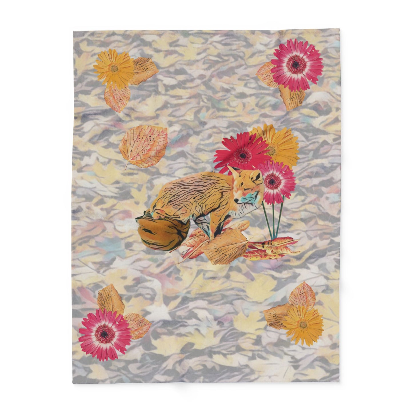 fleece-blanket-autumnal-fox-pumpkins-and-chrysanthemum-design - front view