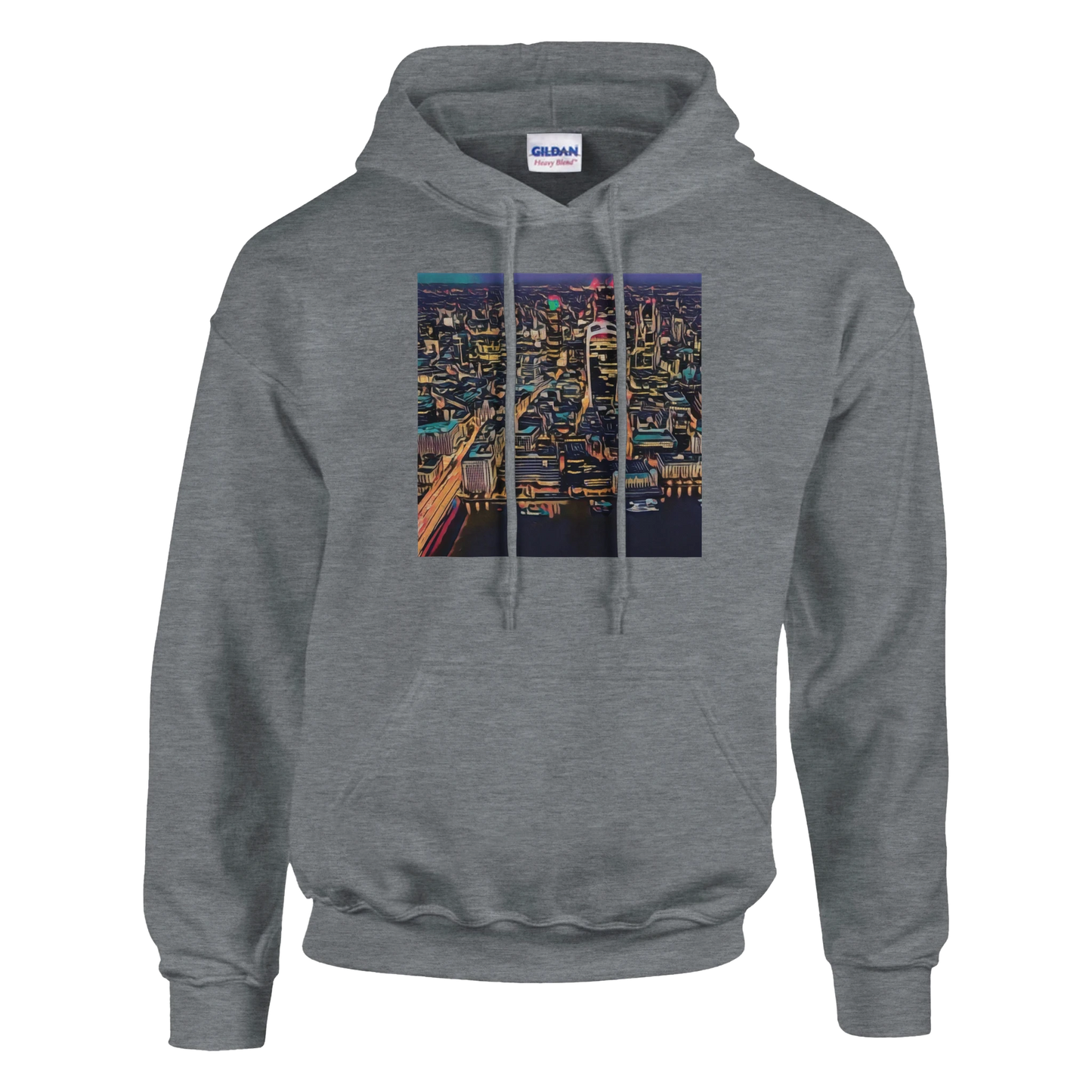 urbanstyle-london-skyline-night-hoodie-comfortable-heavy-blend-design - front view