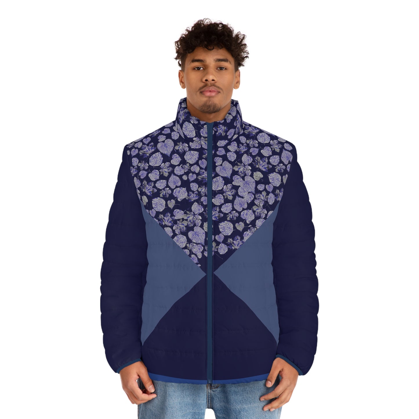 Symmetric  Foliage Explosion  dark double Blues Puffer Jacket