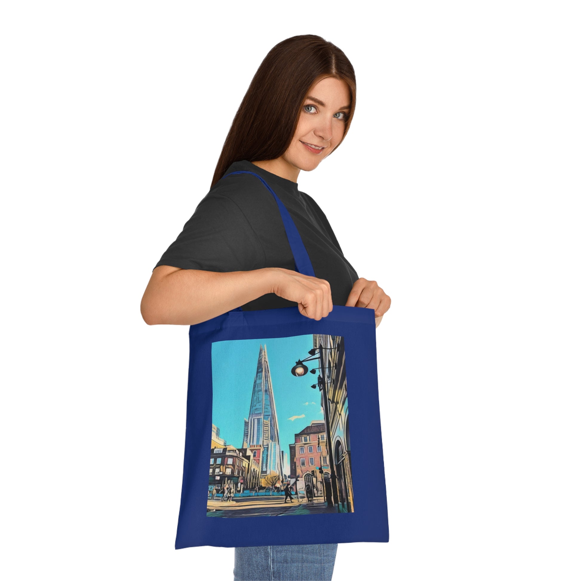 cotton-tote-bag-with-london-shard-at-night-shopper-bag-travel-tote-reusable-grocery-bag-cityscape-tote-eco-friendly - front view