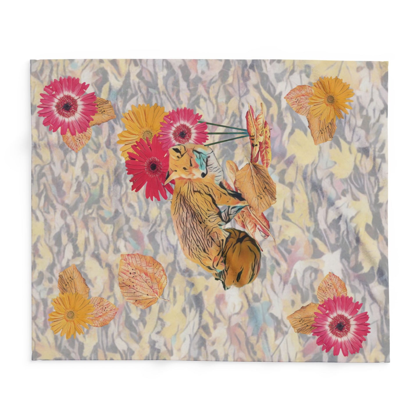 fleece-blanket-autumnal-fox-pumpkins-and-chrysanthemum-design - front view