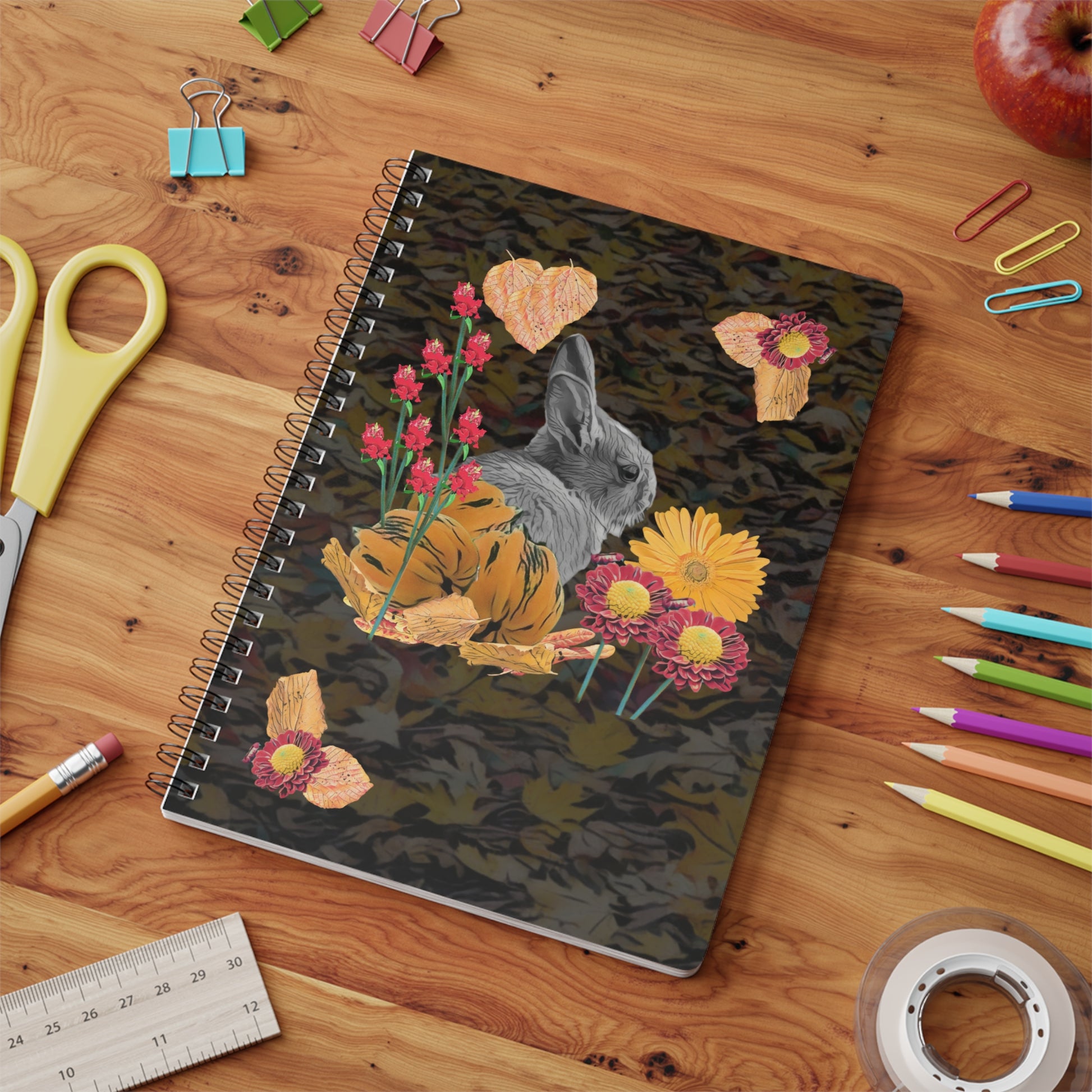 notebook-autumn-fox-and-rabbit-design-a5-wirobound-softcover - front view