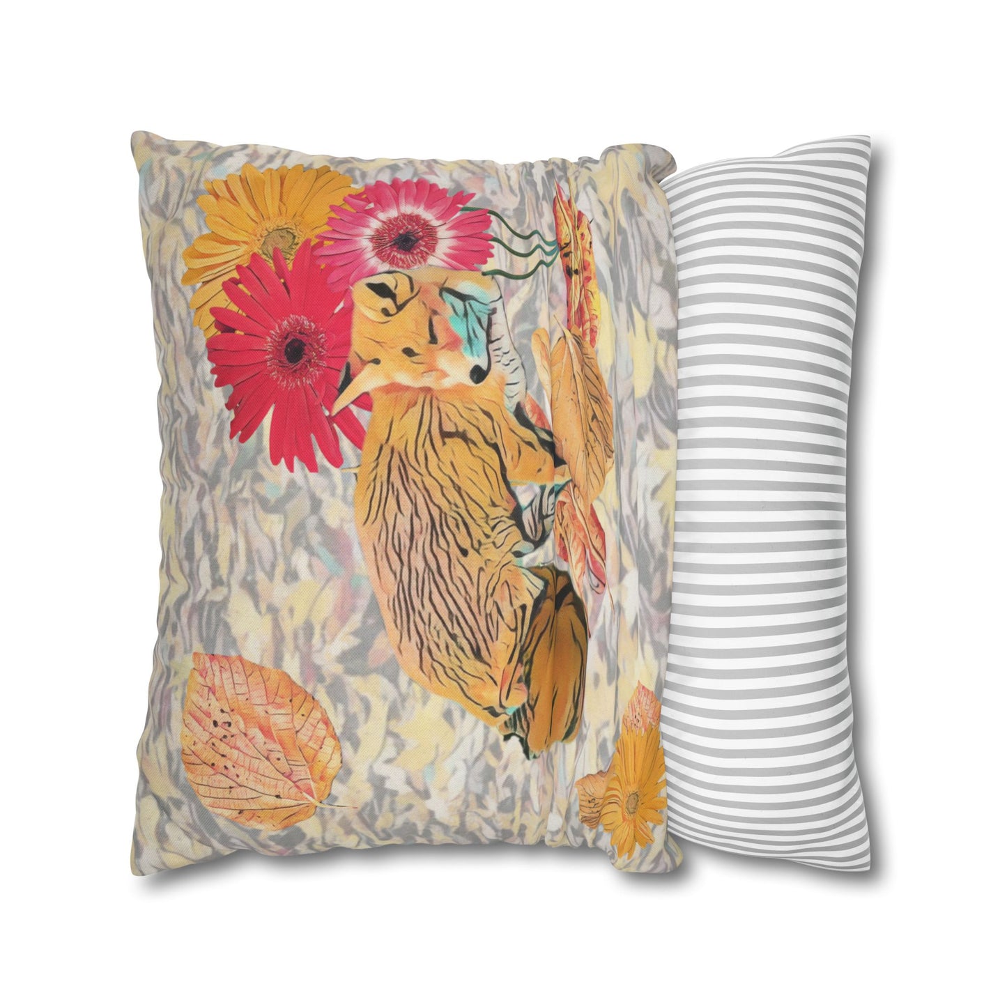 white-pillowcase-cozy-fox-pumpkins-and-chrysanthemum-autumn-leaves-design - front view