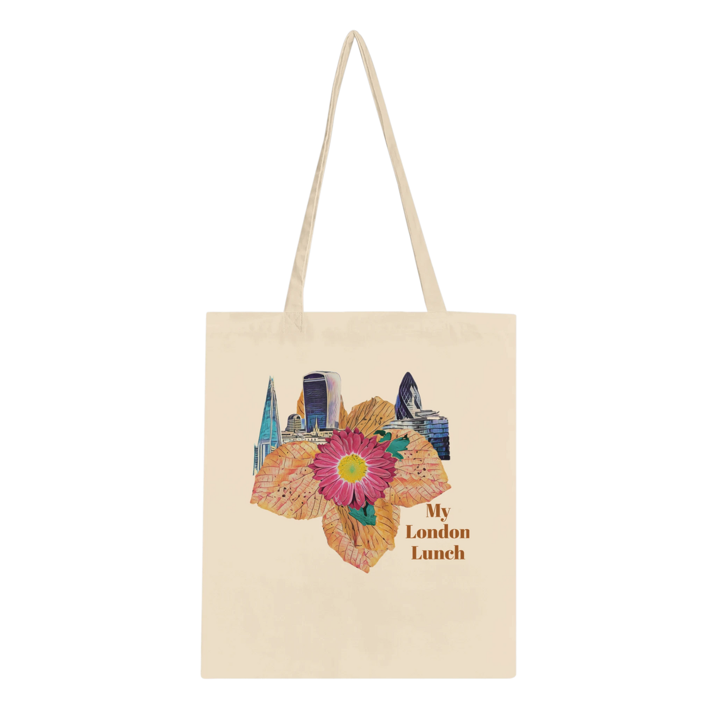 modern-building-red-flower-and-fallen-leaves-tote-bag-eco-friendly-cotton-design - front view