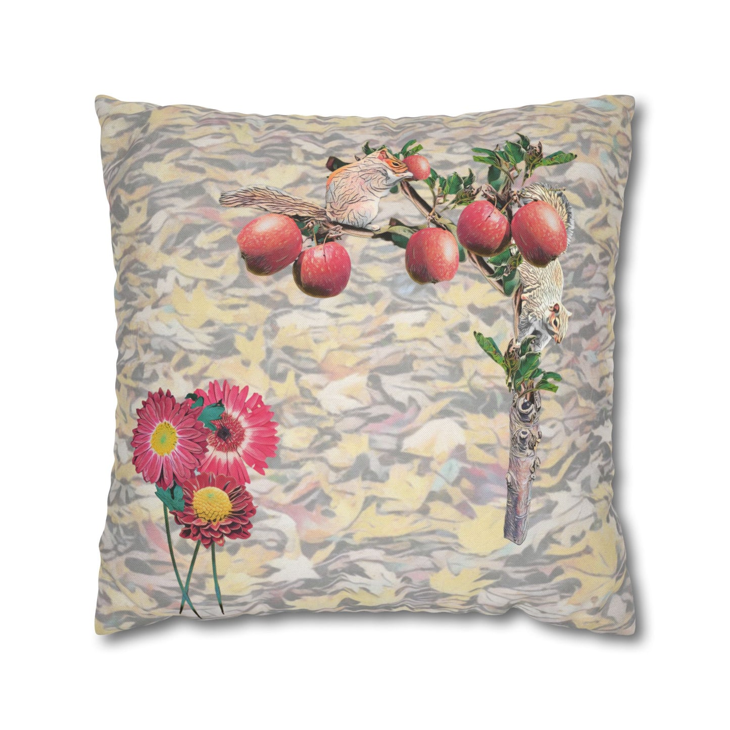 pillowcase-squirrels-and-apple-tree-floral-design - front view