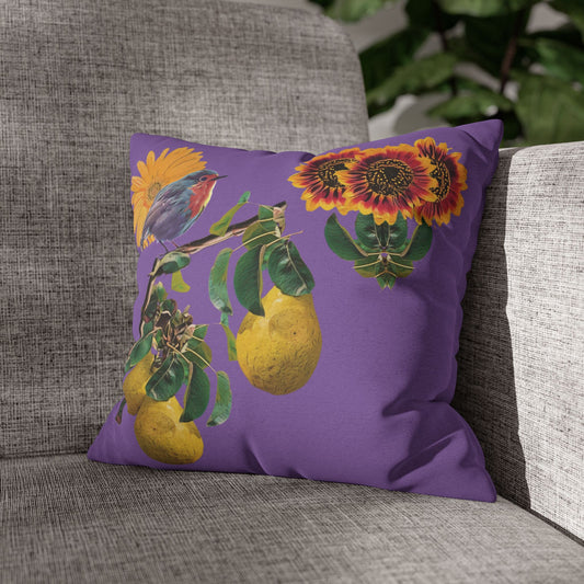 lavander-pillowcase-robin-and-pears-tree-and-sunflower-design - front view