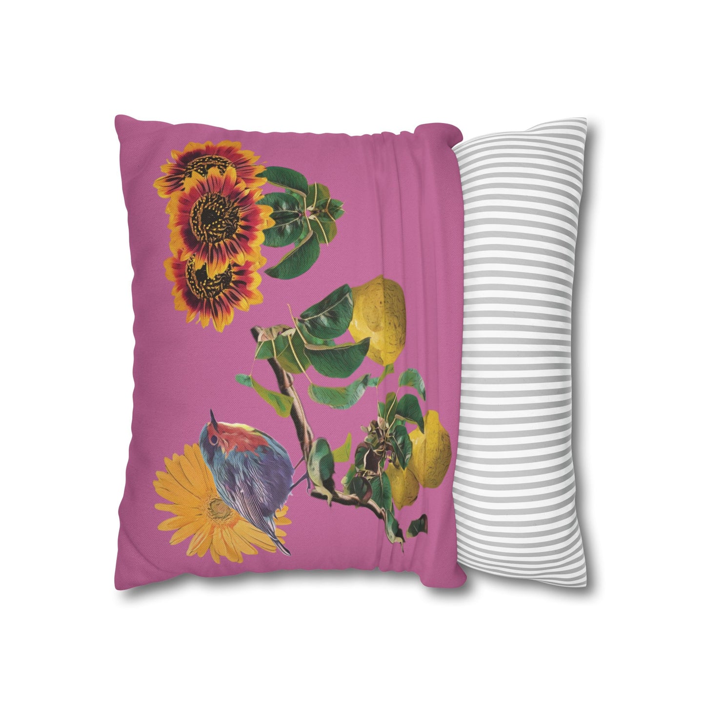 light-pink-pillowcase-robin-and-pears-tree-and-sunflower-design - front view