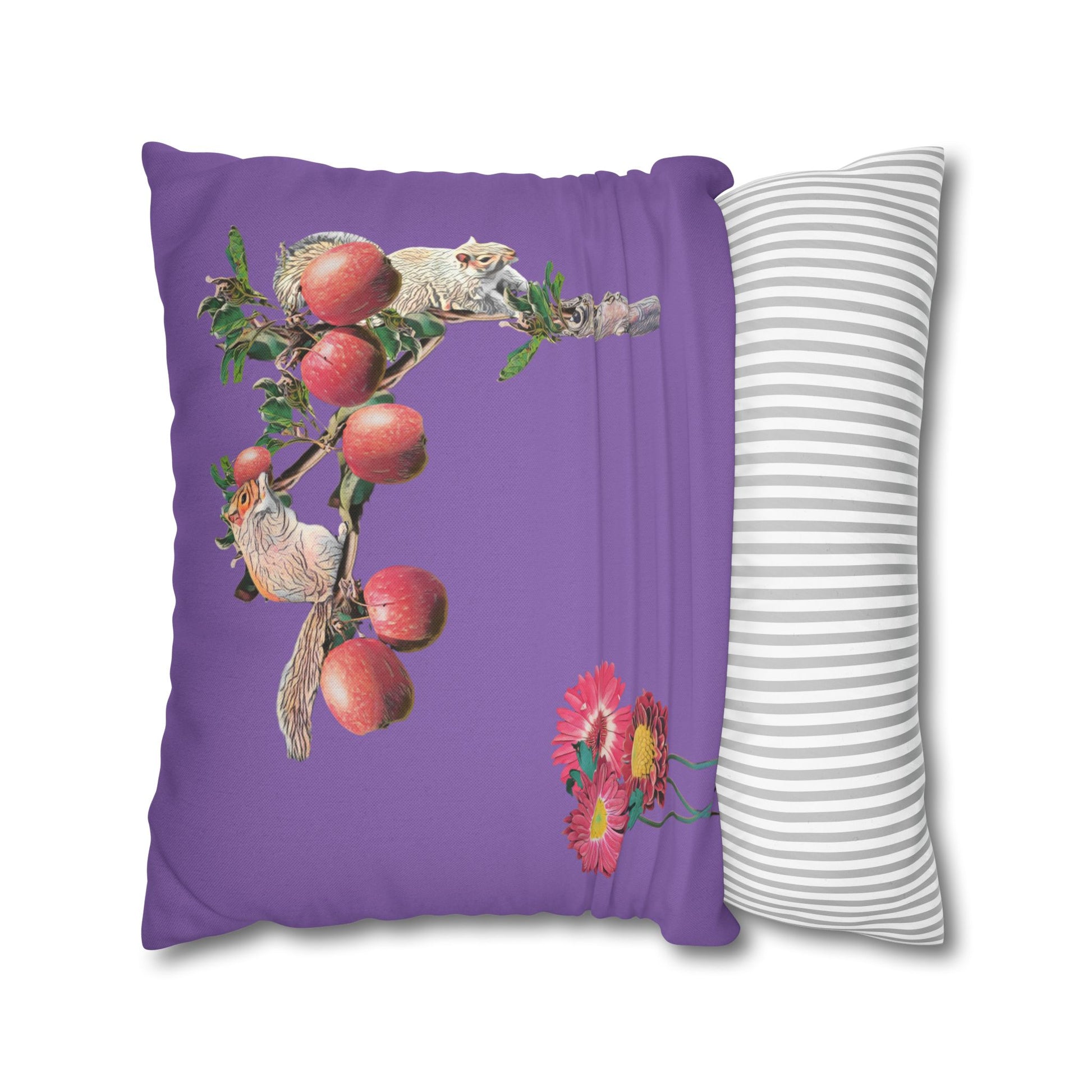 lavander-pillowcase-squirrels-and-apple-tree-floral-design - front view