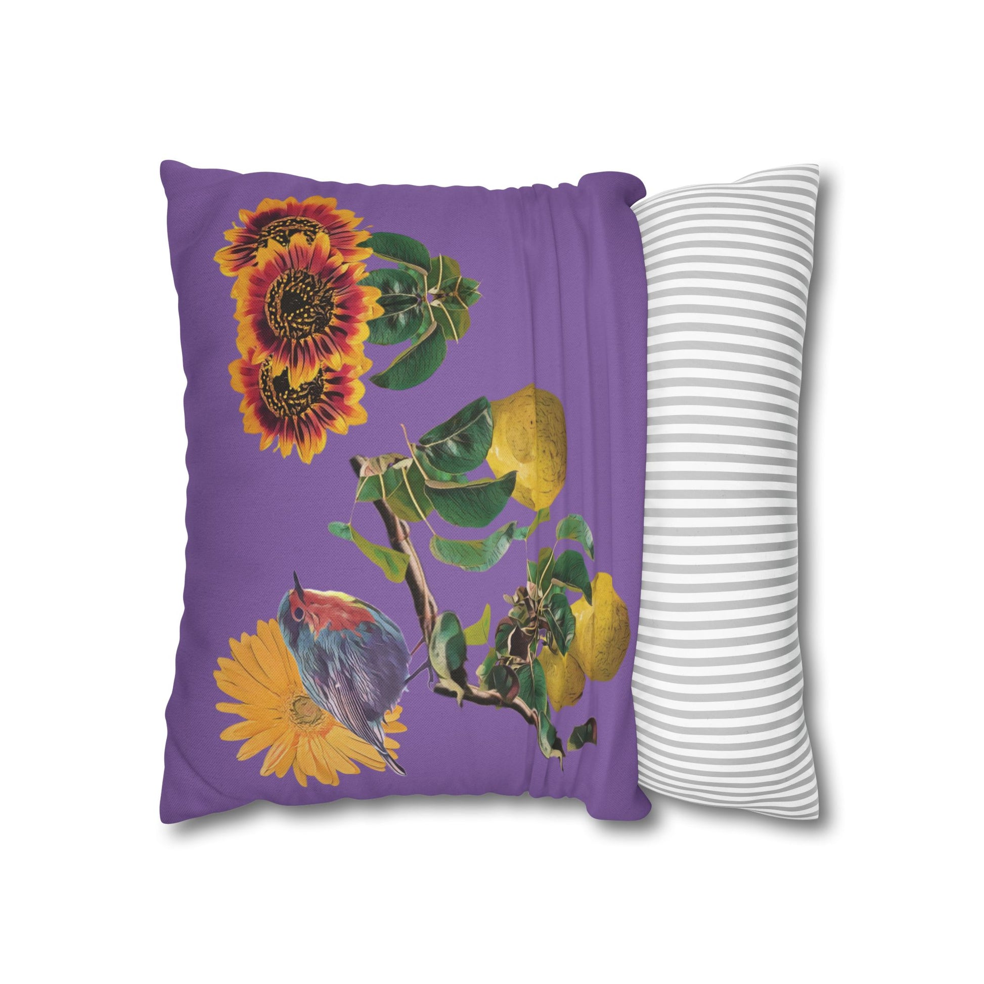 lavander-pillowcase-robin-and-pears-tree-and-sunflower-design - front view