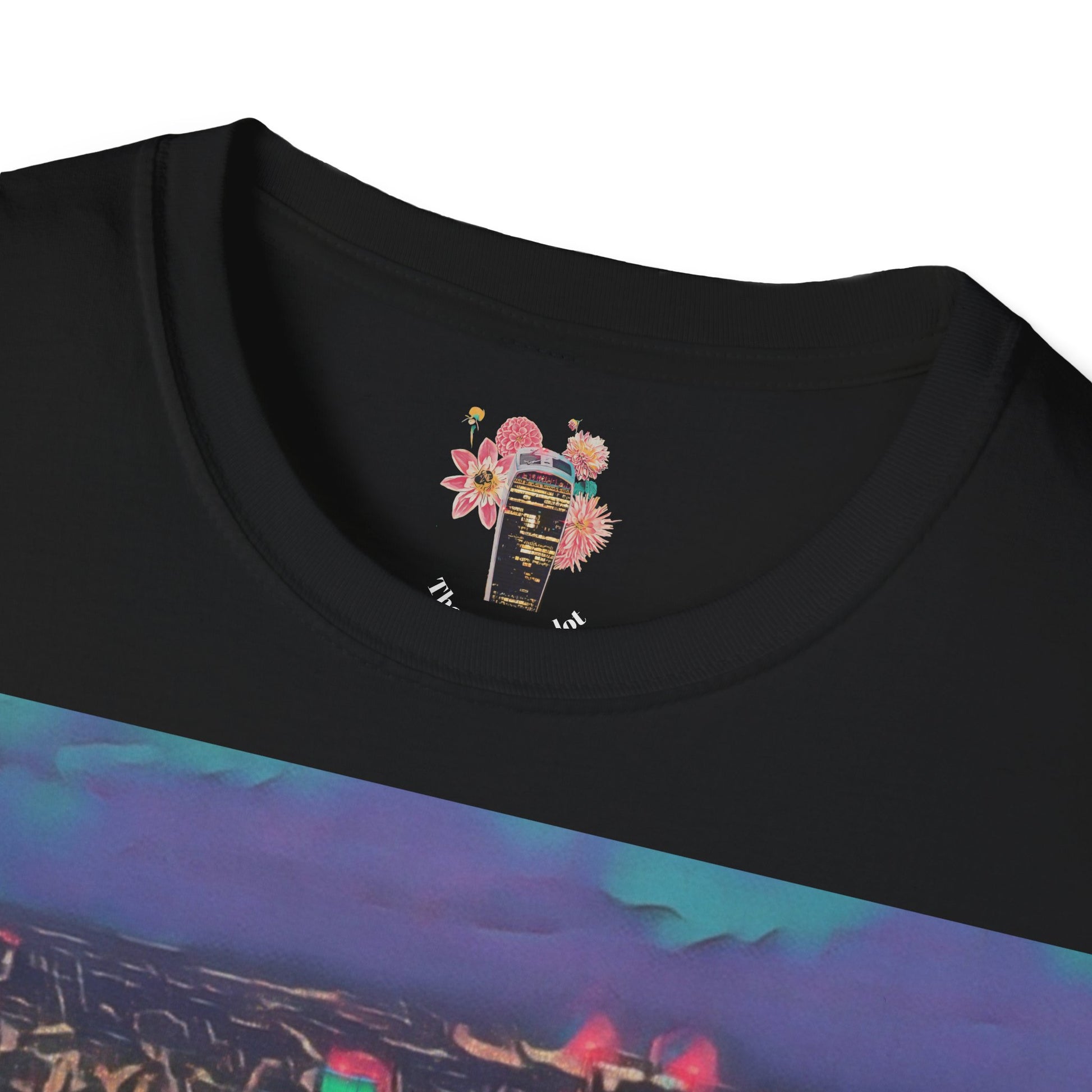 cityscape-art-unisex-softstyle-t-shirt-urban-photography-tee-streetwear-nightlife-fashion-gift-for-travelers-summer-outfit - front view