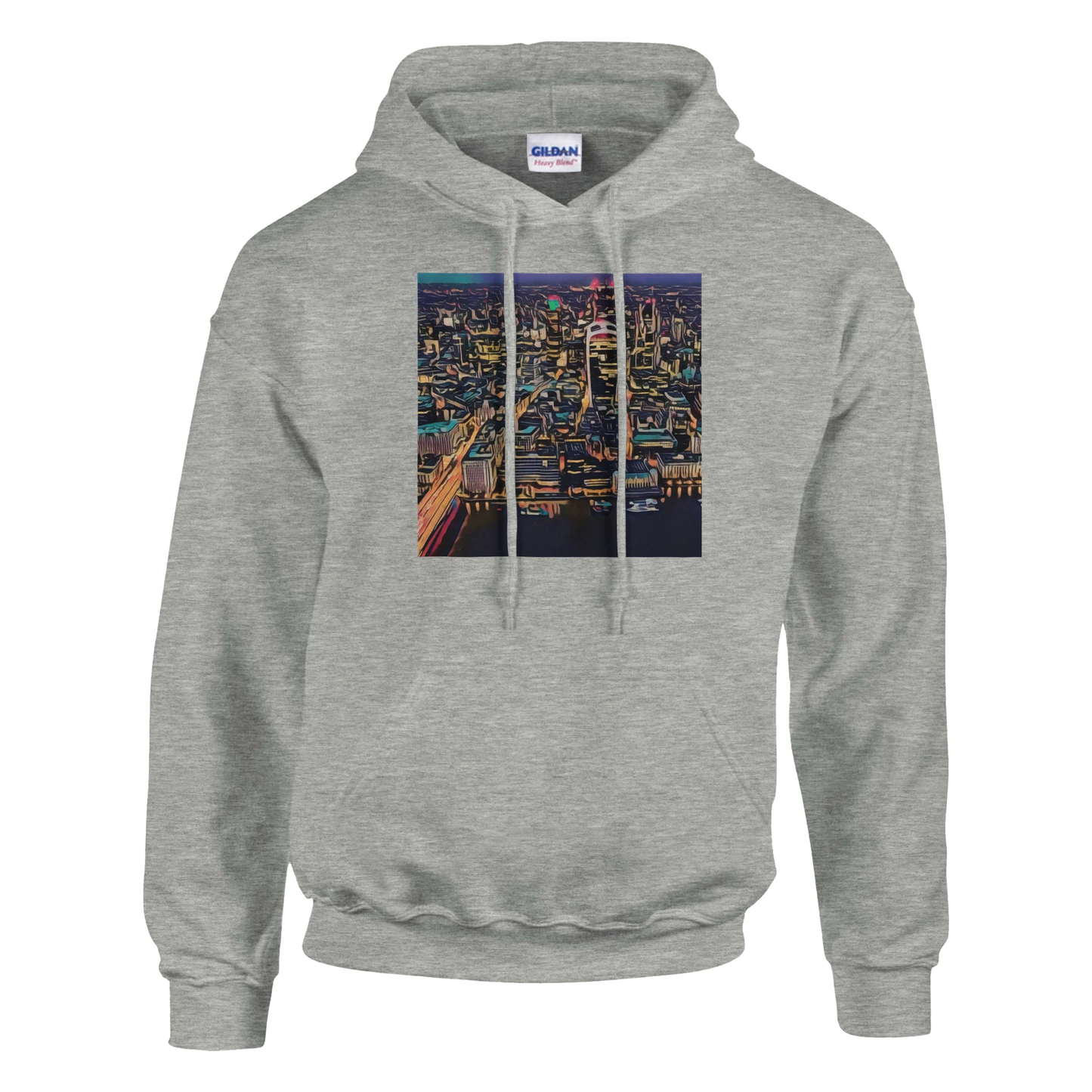 urbanstyle-london-skyline-night-hoodie-comfortable-heavy-blend-design - front view