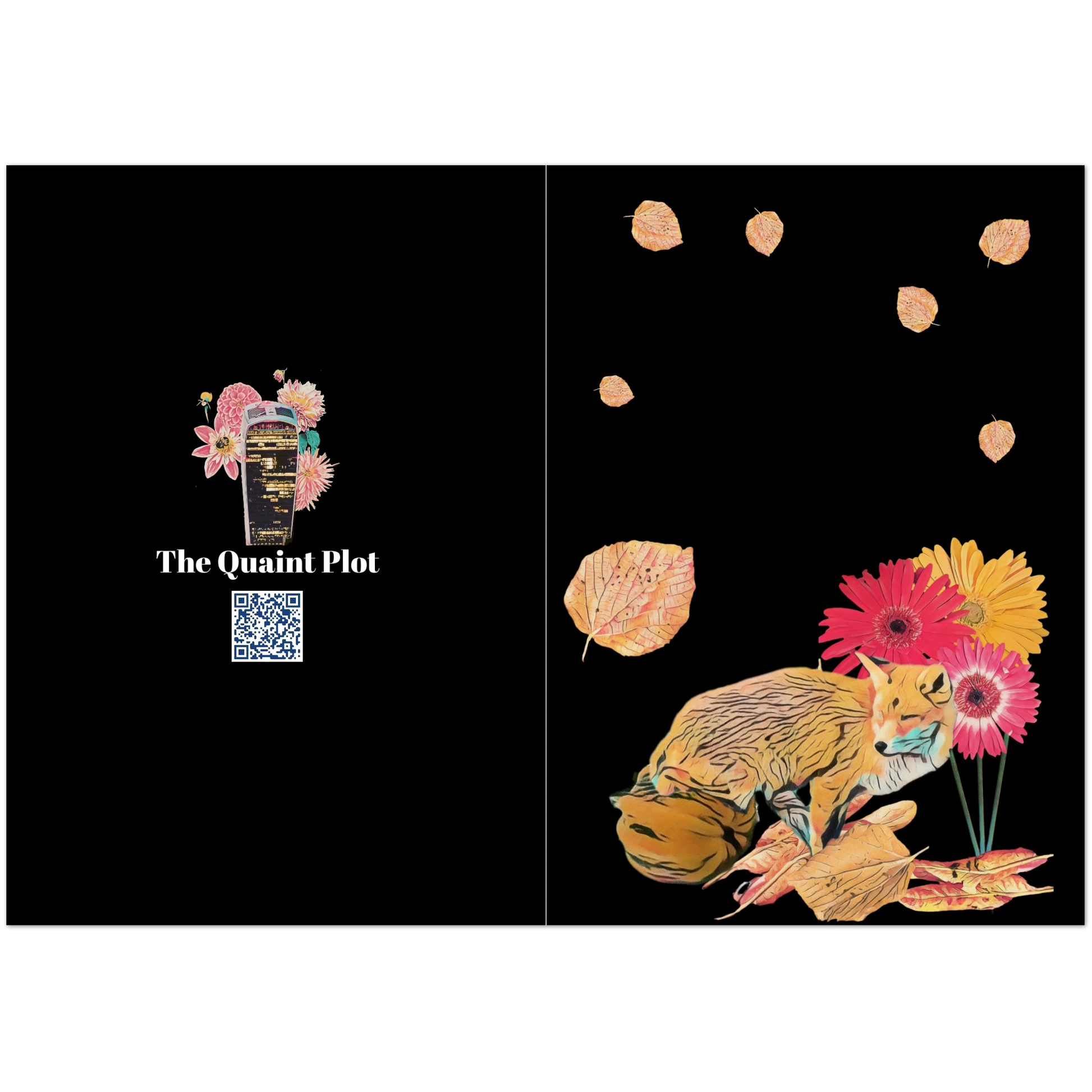 light-blues-autumnal-fox-and-pumpkin-greeting-cards-pack-of-10-cozy-designs - front view