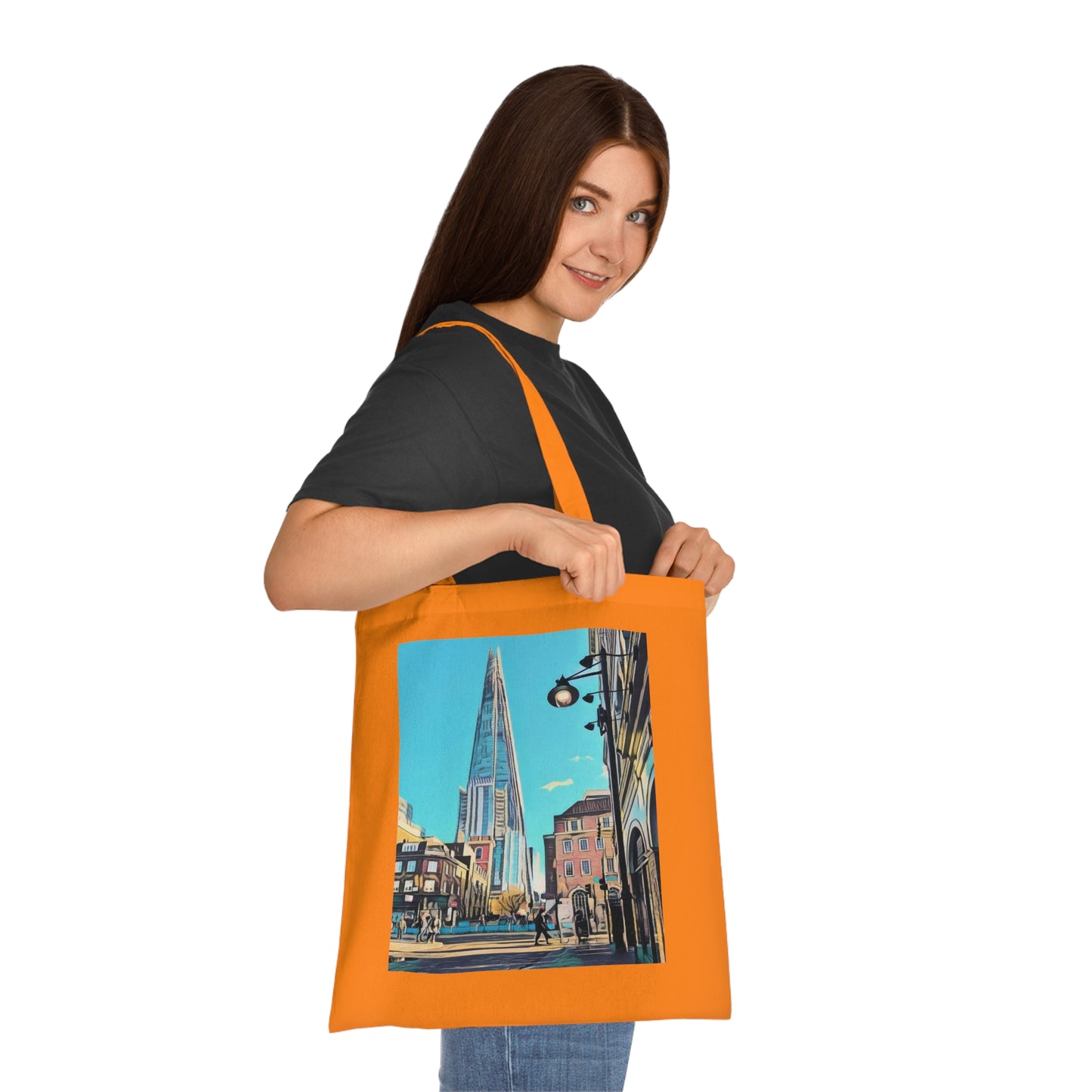 cotton-tote-bag-with-london-shard-at-night-shopper-bag-travel-tote-reusable-grocery-bag-cityscape-tote-eco-friendly - front view