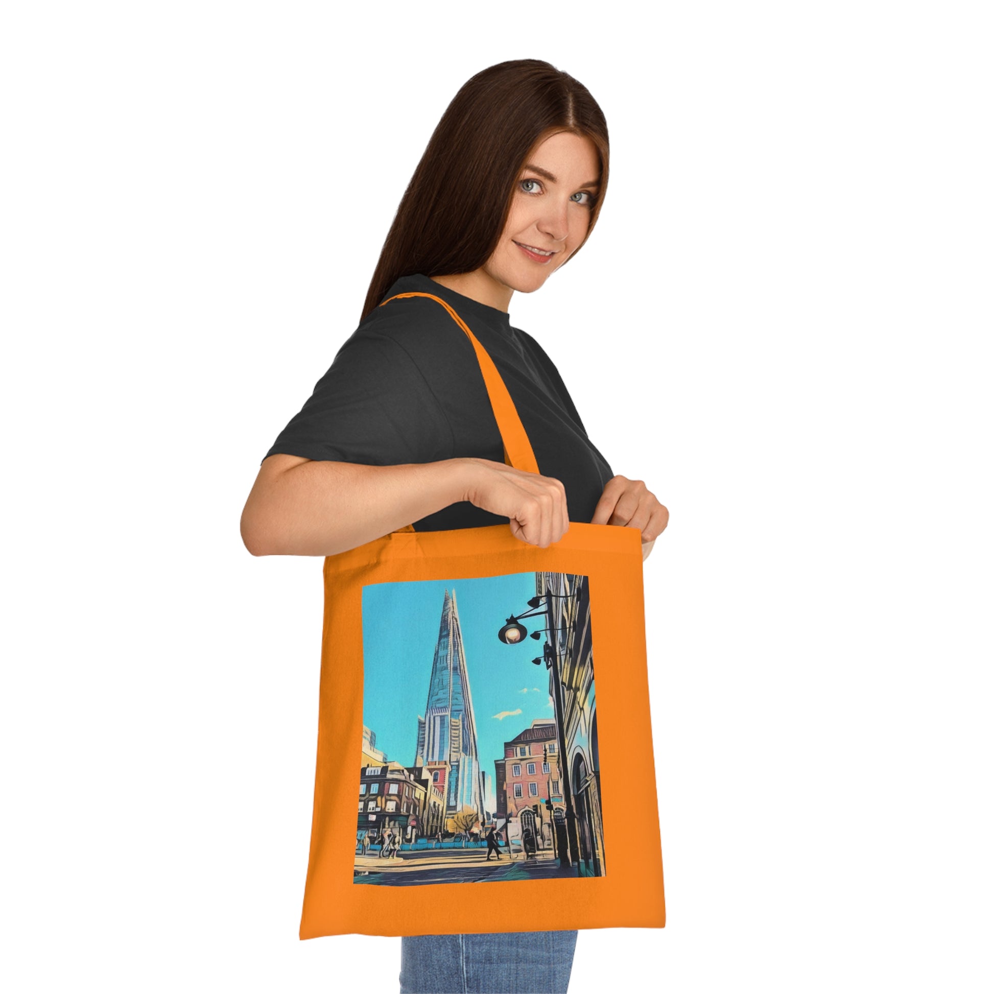 cotton-tote-bag-with-london-shard-at-night-shopper-bag-travel-tote-reusable-grocery-bag-cityscape-tote-eco-friendly - front view