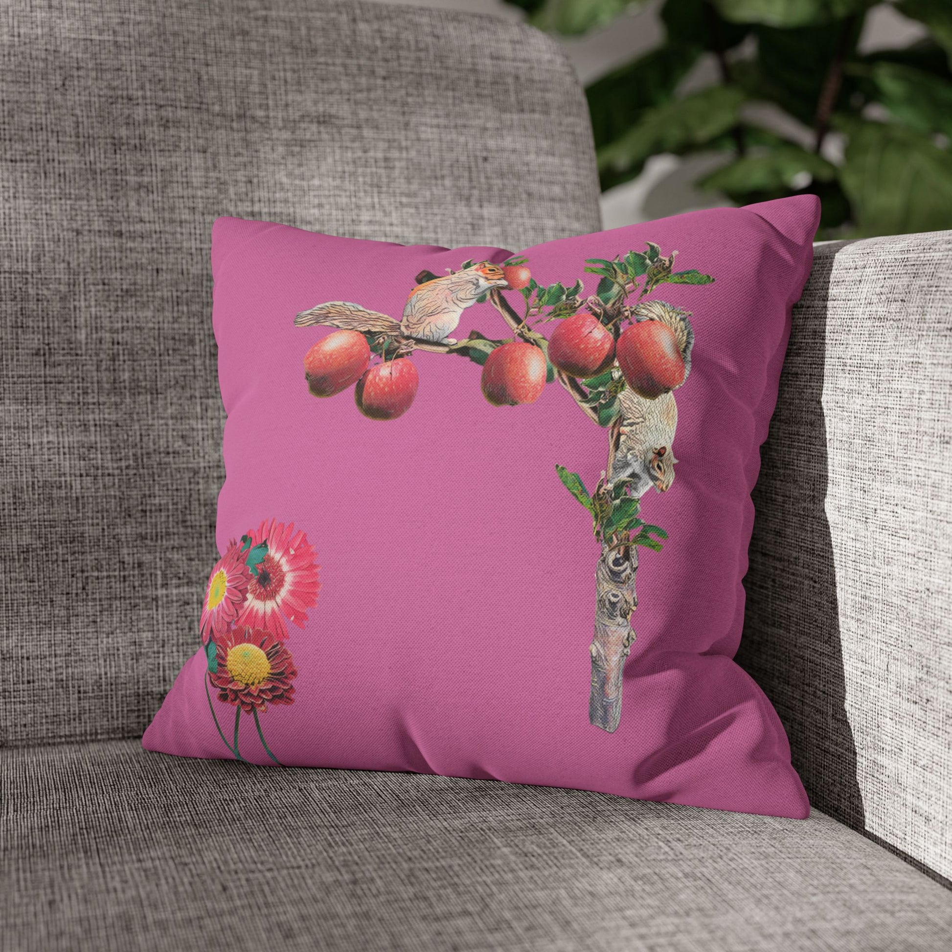 light-pink-no-leaves-pillowcase-squirrels-and-apple-tree-floral-design - front view