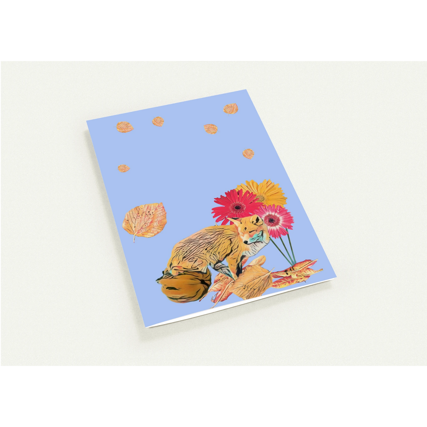 light-blues-autumnal-fox-and-pumpkin-greeting-cards-pack-of-10-cozy-designs - front view