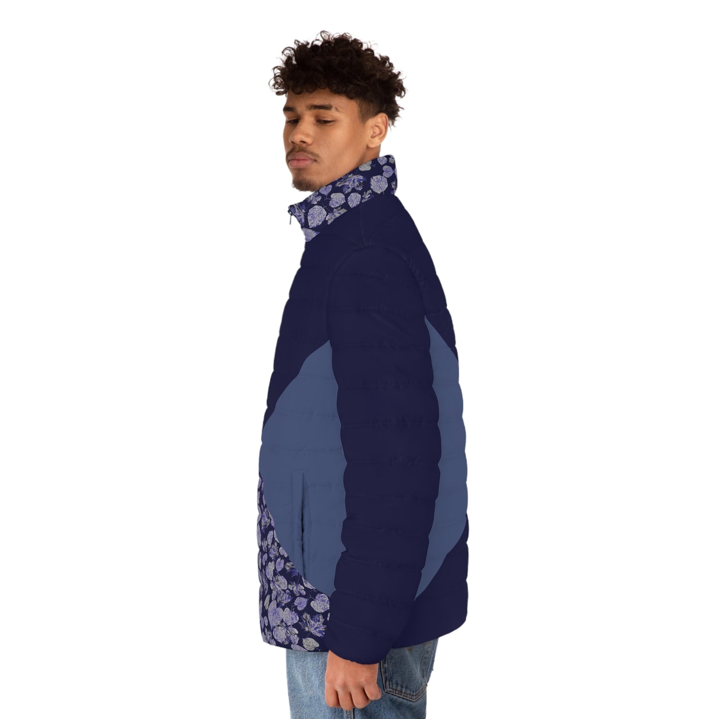 Foliage Explosion  dark double Blues Puffer Jacket