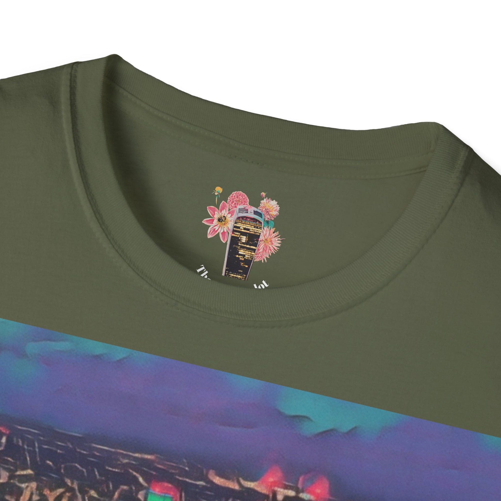 cityscape-art-unisex-softstyle-t-shirt-urban-photography-tee-streetwear-nightlife-fashion-gift-for-travelers-summer-outfit - front view