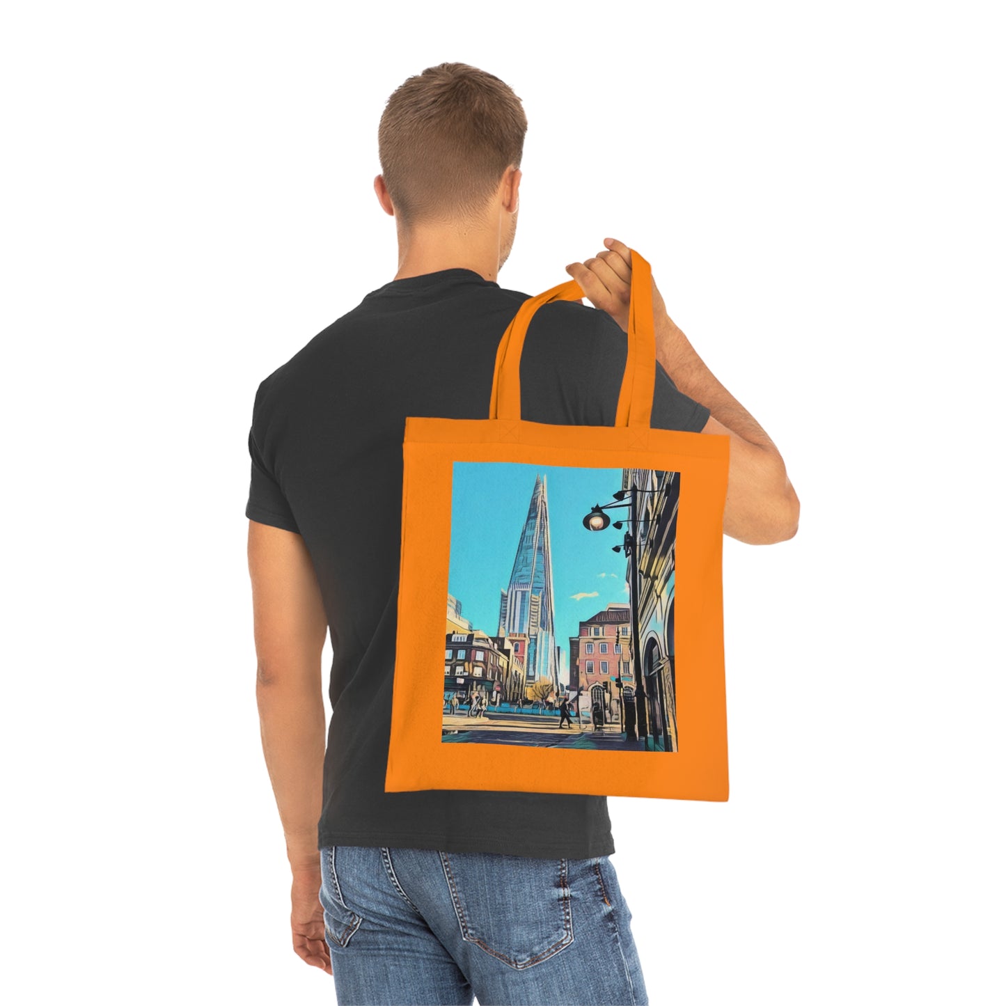 cotton-tote-bag-with-london-shard-at-night-shopper-bag-travel-tote-reusable-grocery-bag-cityscape-tote-eco-friendly - front view