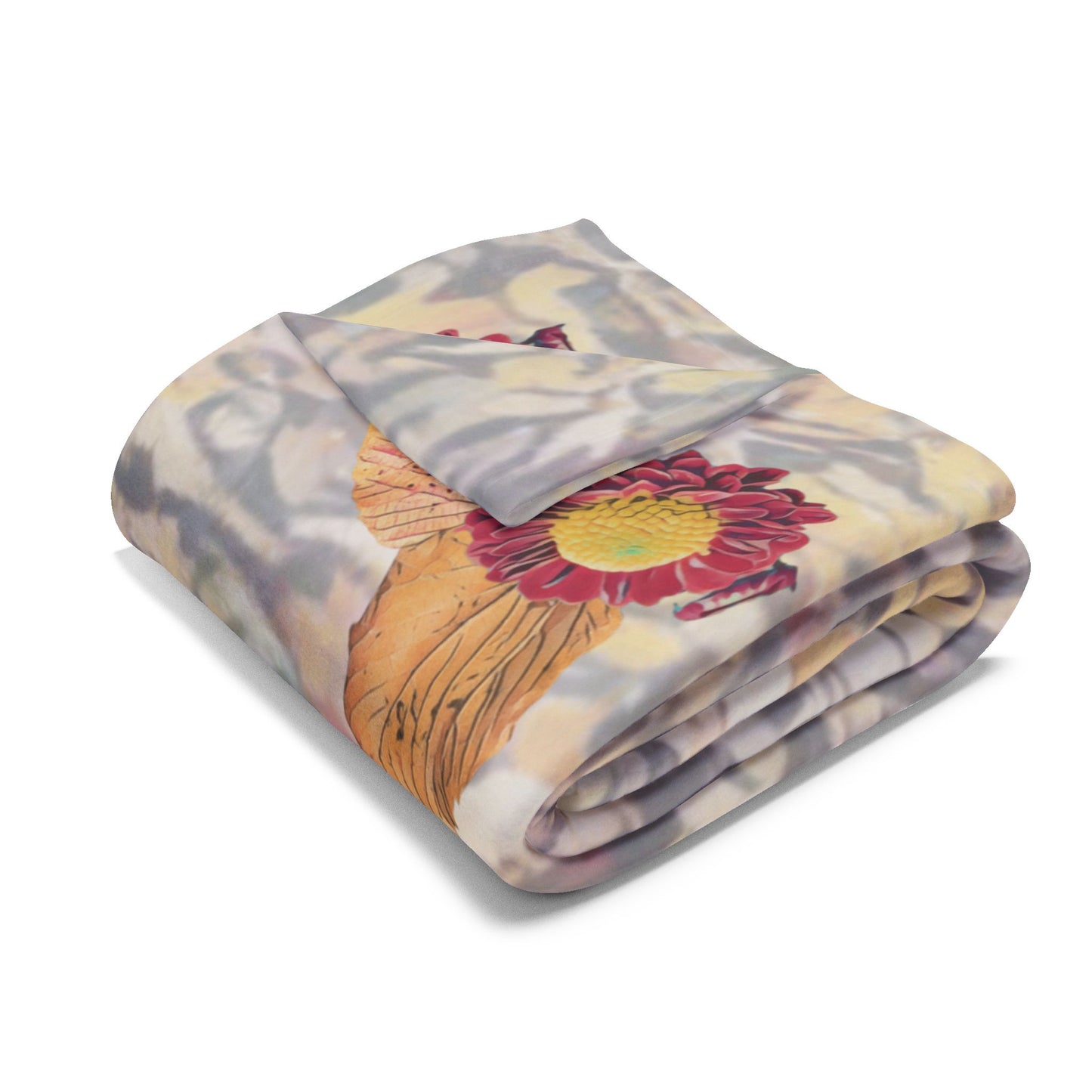 fleece-blanket-fox-pear-pumpkin-rabbit-tomatoes-falling-leaves-design - front view