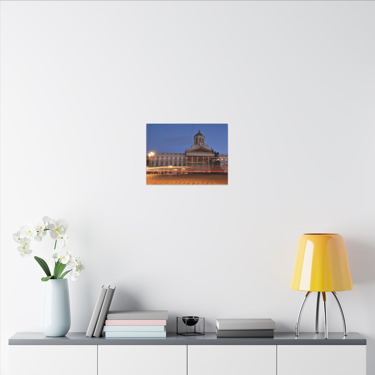 Bruxelles Place Royale Canvas Print — Matte Stretched Wall Art with Car Light Trails