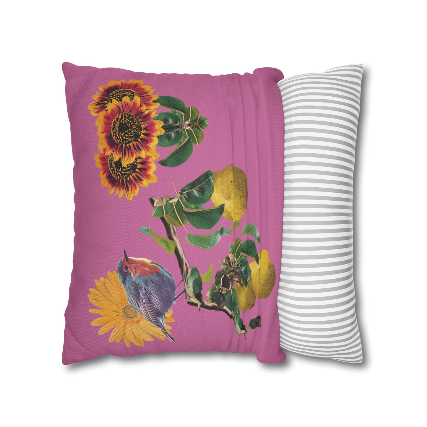 light-pink-pillowcase-robin-and-pears-tree-and-sunflower-design - front view
