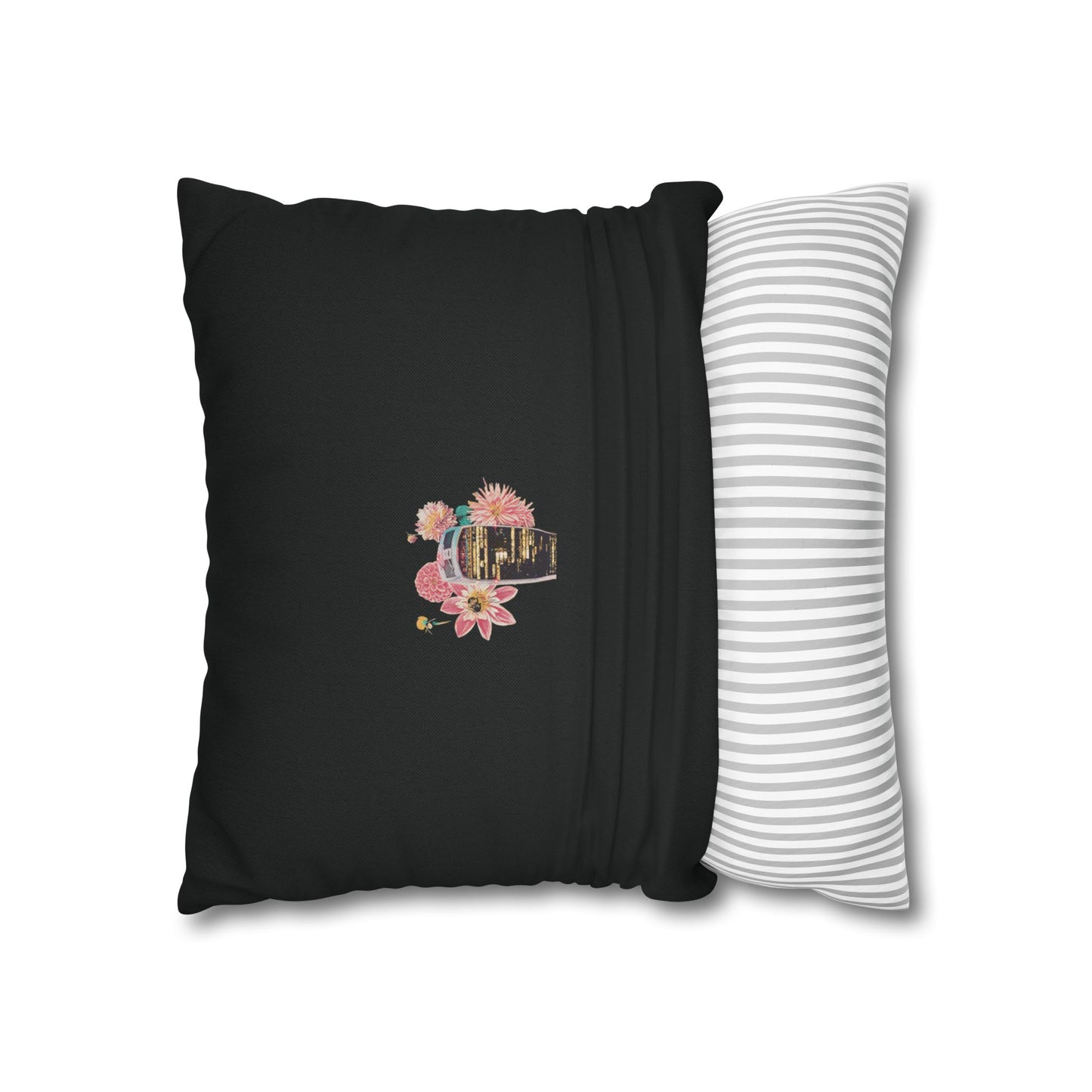 black-pillowcase-london-landmarks-autumn-floral-foliage - front view