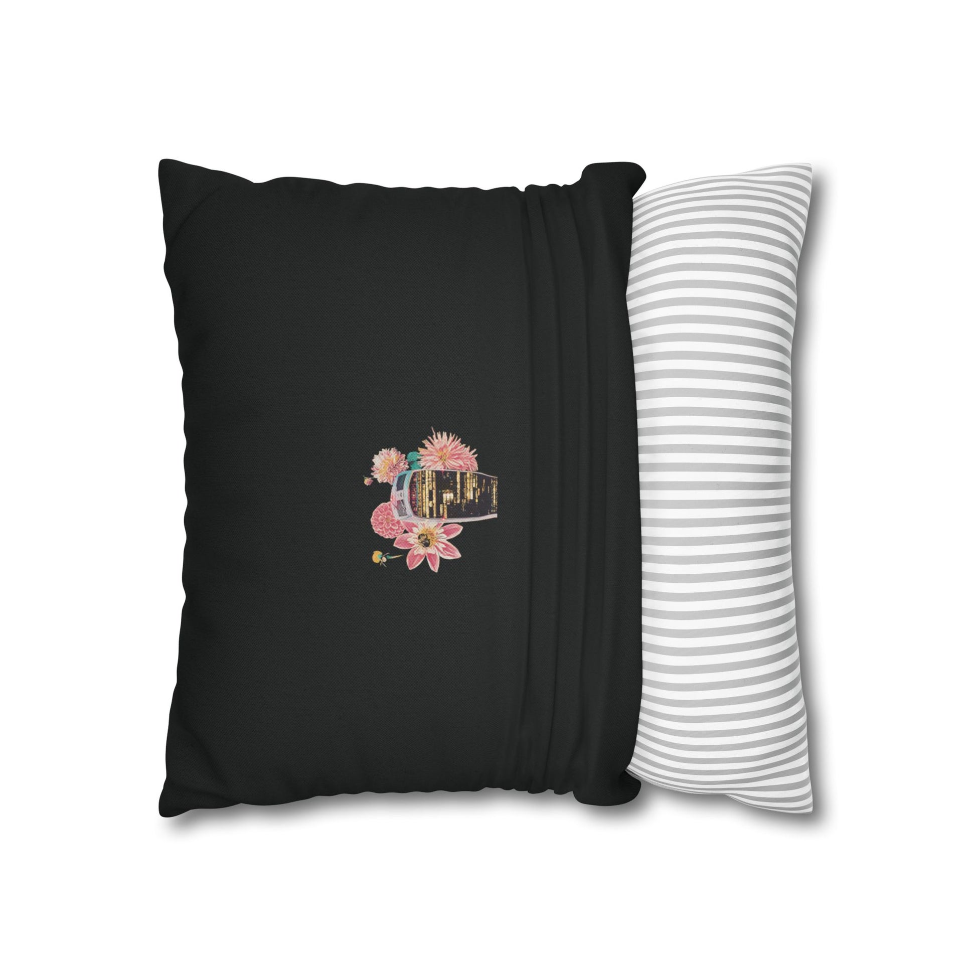 black-pillowcase-london-landmarks-autumn-floral-foliage - front view