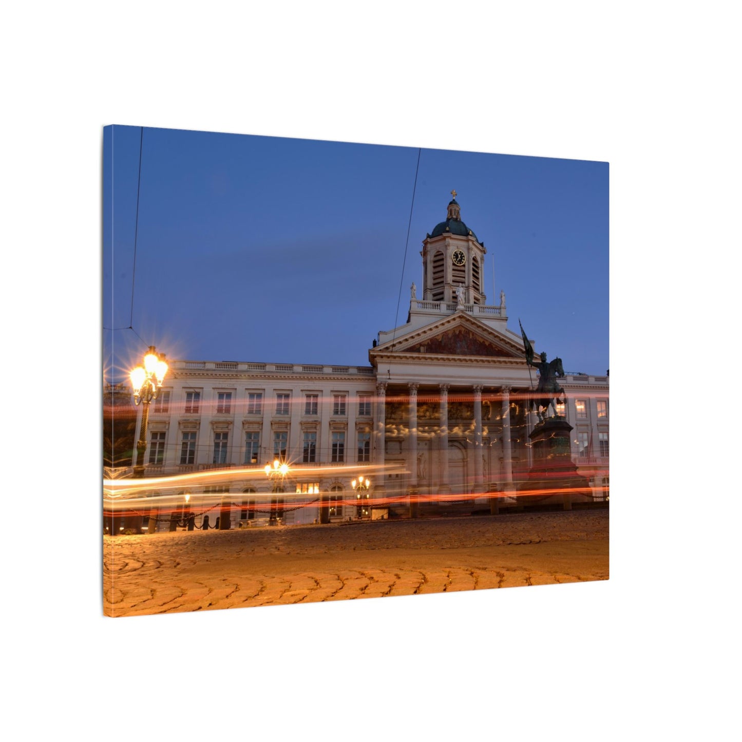 Bruxelles Place Royale Canvas Print — Matte Stretched Wall Art with Car Light Trails
