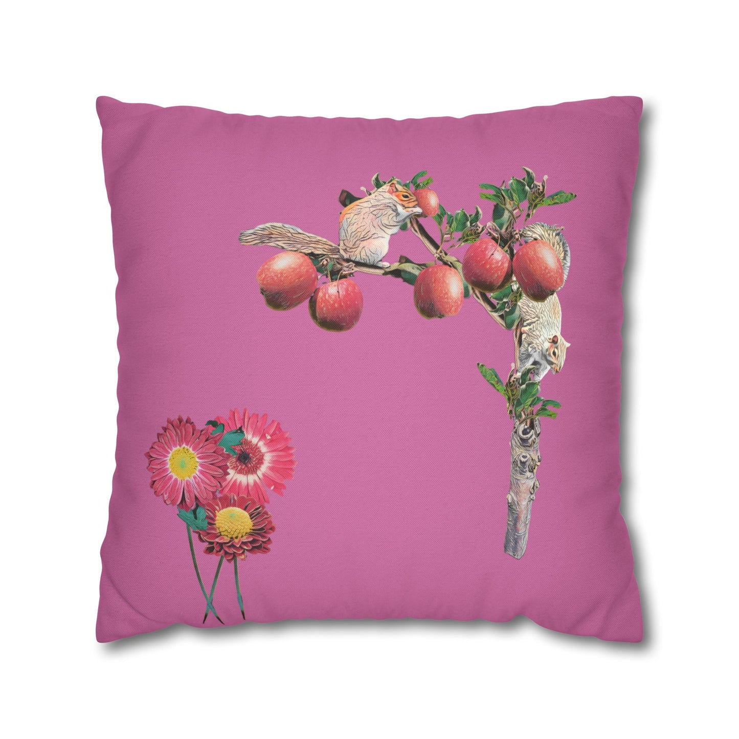 light-pink-no-leaves-pillowcase-squirrels-and-apple-tree-floral-design - front view