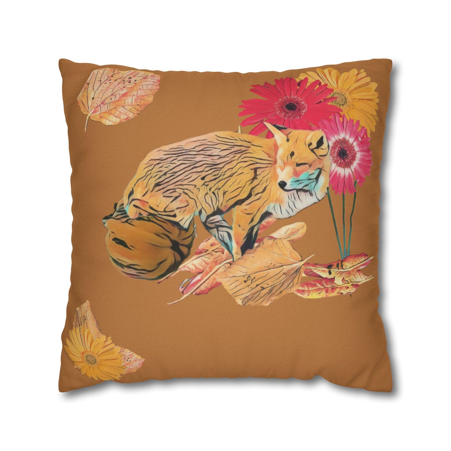 no-leaves-pillowcase-cozy-fox-pumpkins-and-chrysanthemum-autumn-leaves-design - front view